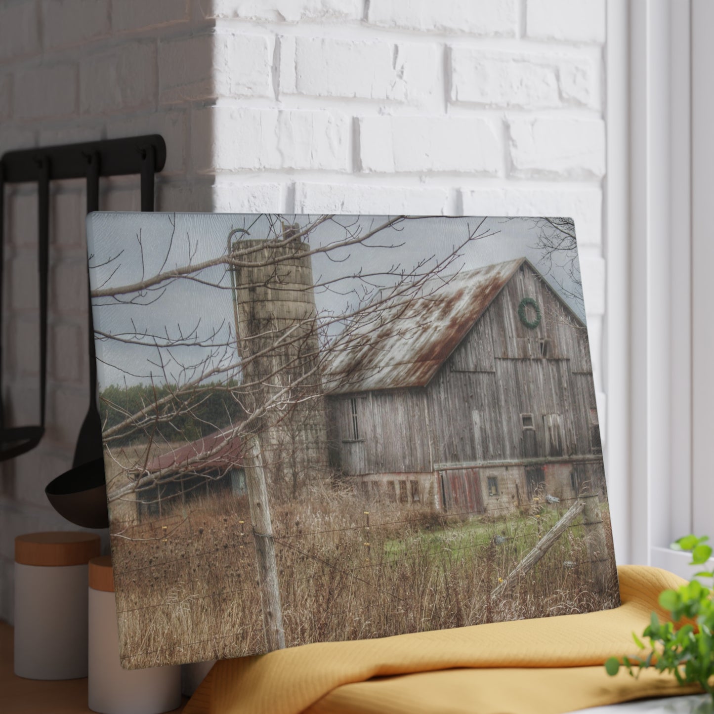U R There Photography Churchill Christmas Barn I Rustic Farmhouse Tempered-Glass Cutting Board
