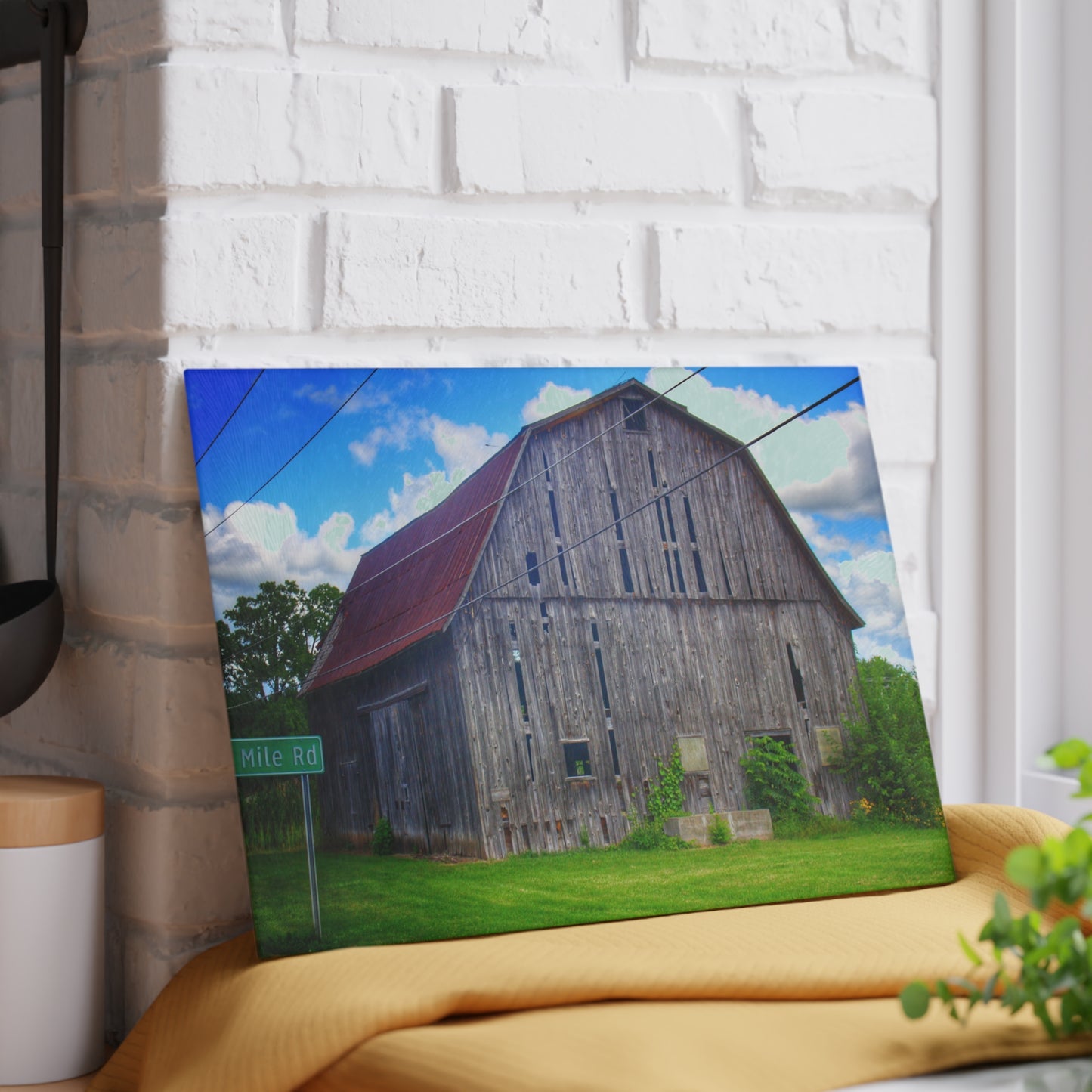 U R There Photography Schoenherr Road Grey II Rustic Farmhouse Tempered-Glass Cutting Board