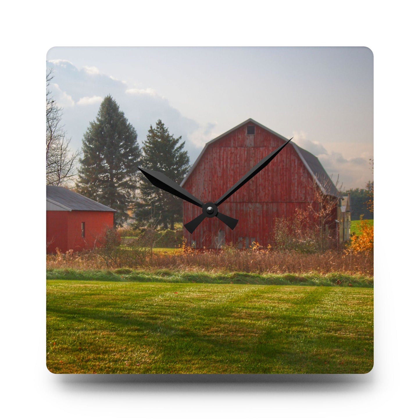 U R There Photography Invitational Drive Red Rustic Farmhouse Acrylic Analog Wall Clock