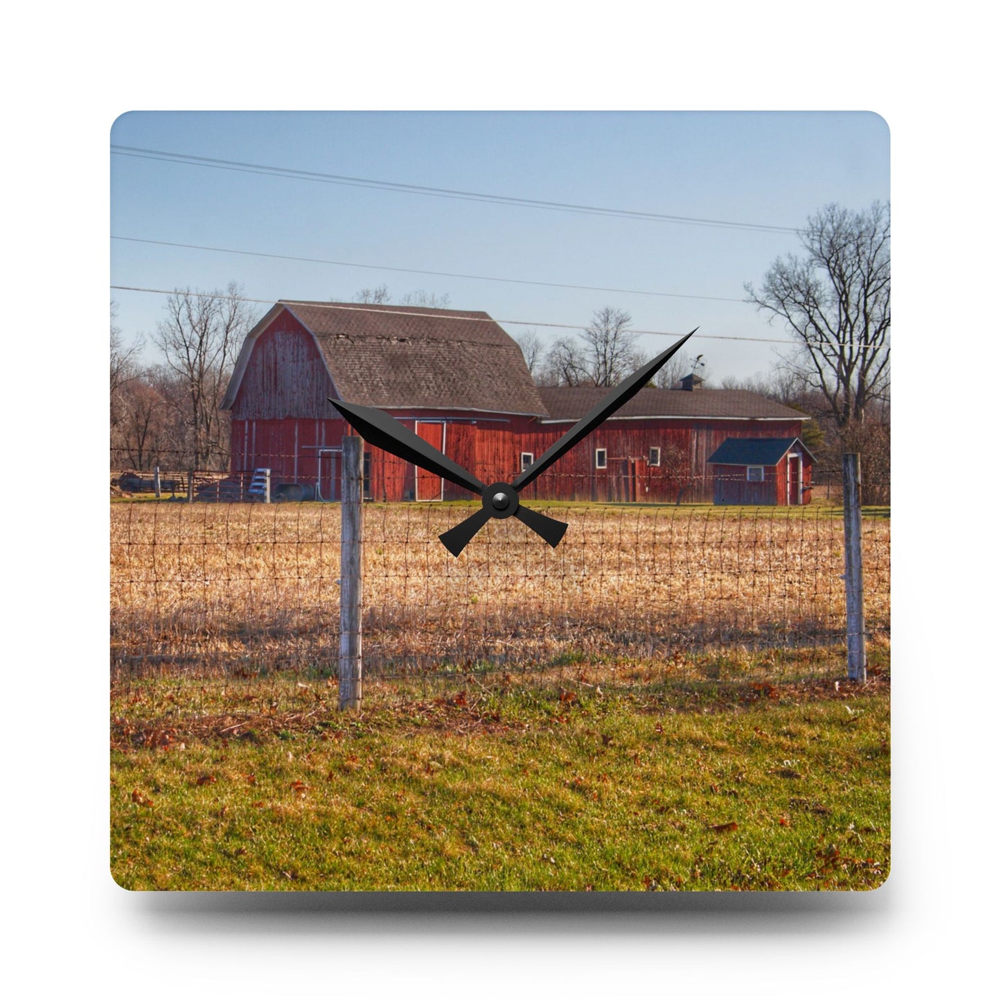 U R There Photography Pratt Road Little Red Rustic Farmhouse Acrylic Analog Wall Clock