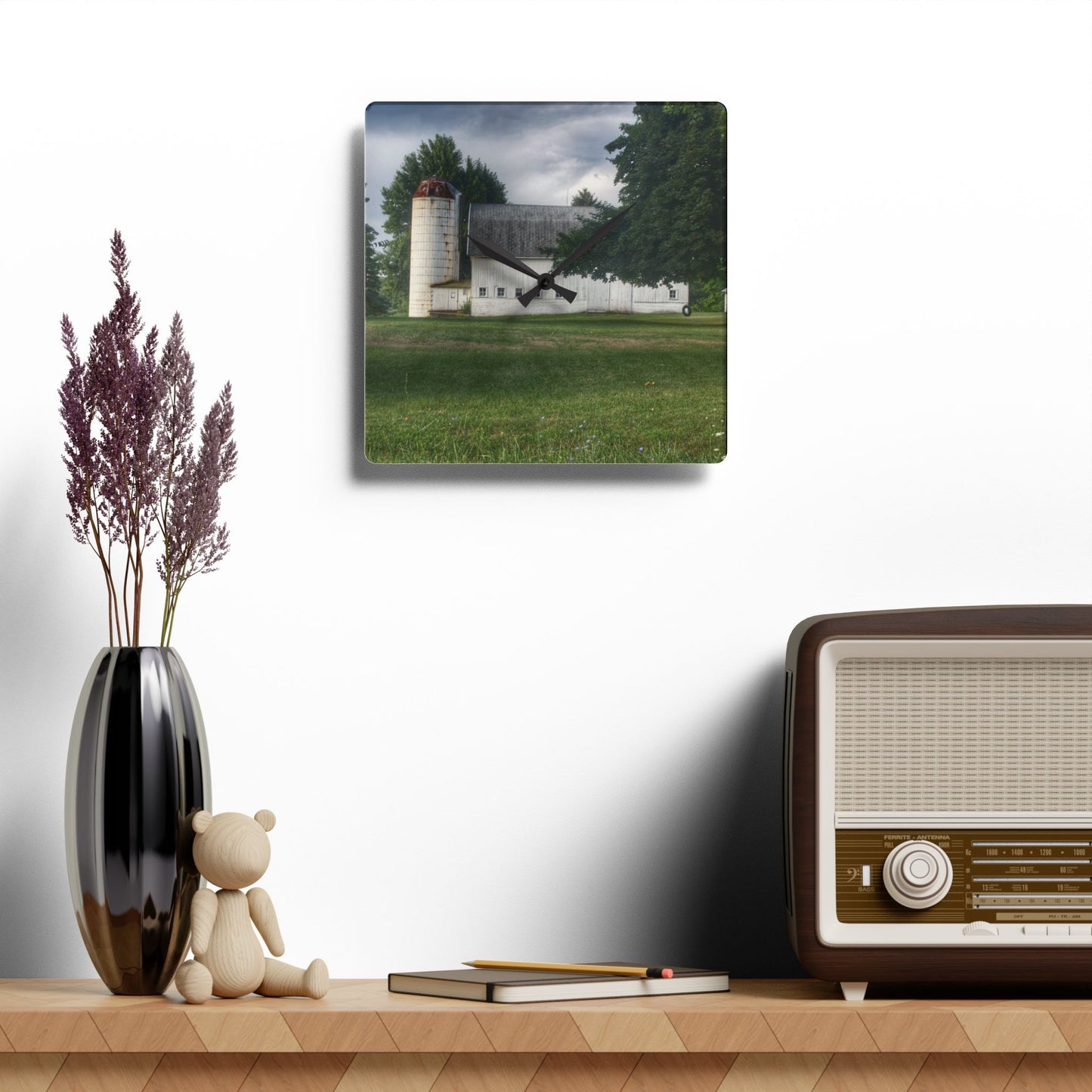 U R There Photography Marathon Road White Rustic Farmhouse Acrylic Analog Wall Clock