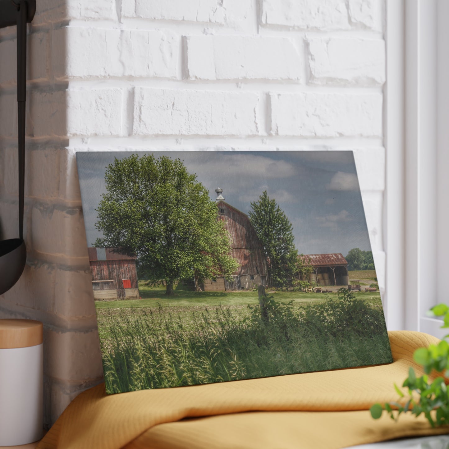 U R There Photography Ross Road Red Rustic Farmhouse Tempered-Glass Cutting Board