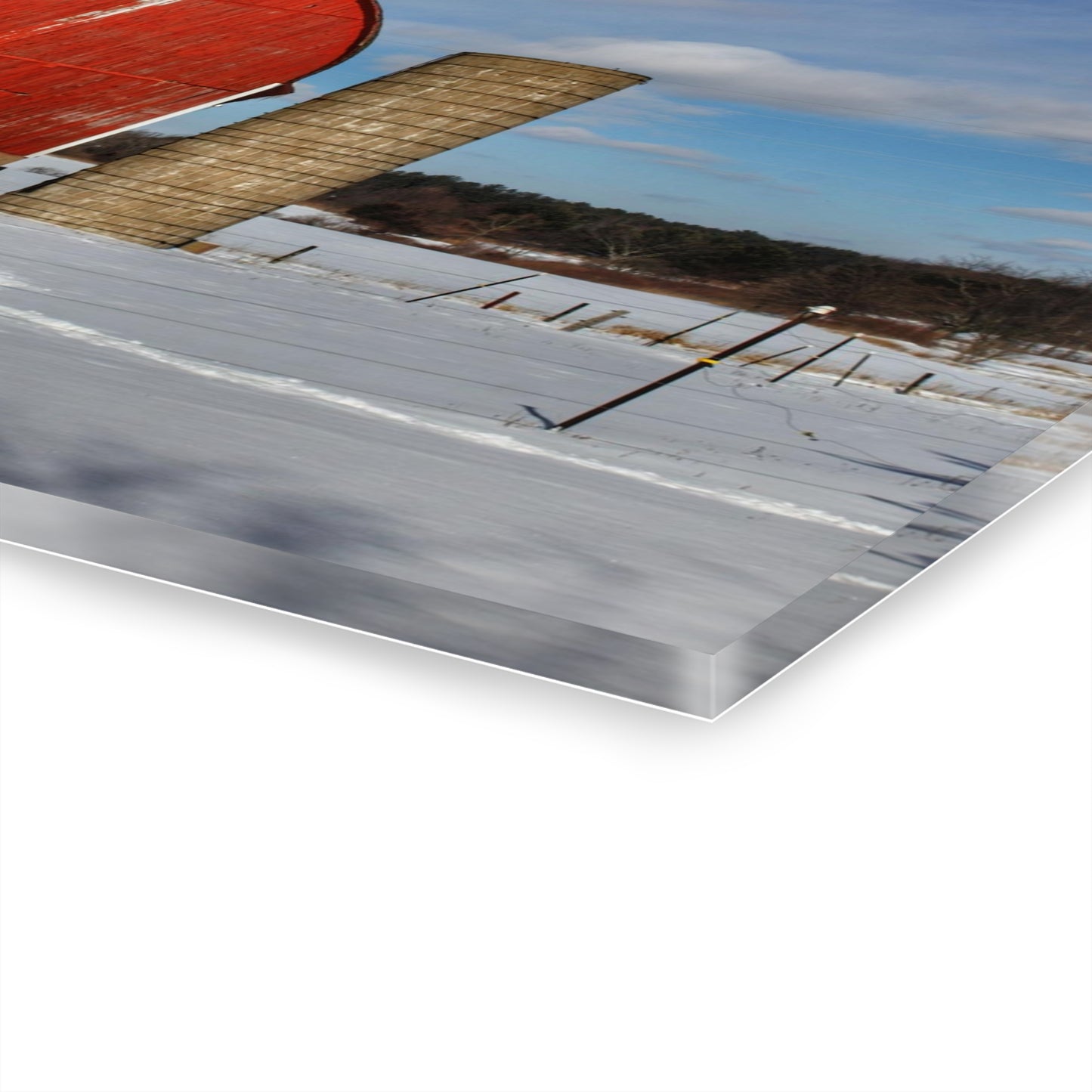 U R There Photography Barnes Road Winter Red Rustic Farmhouse Acrylic Wall Print