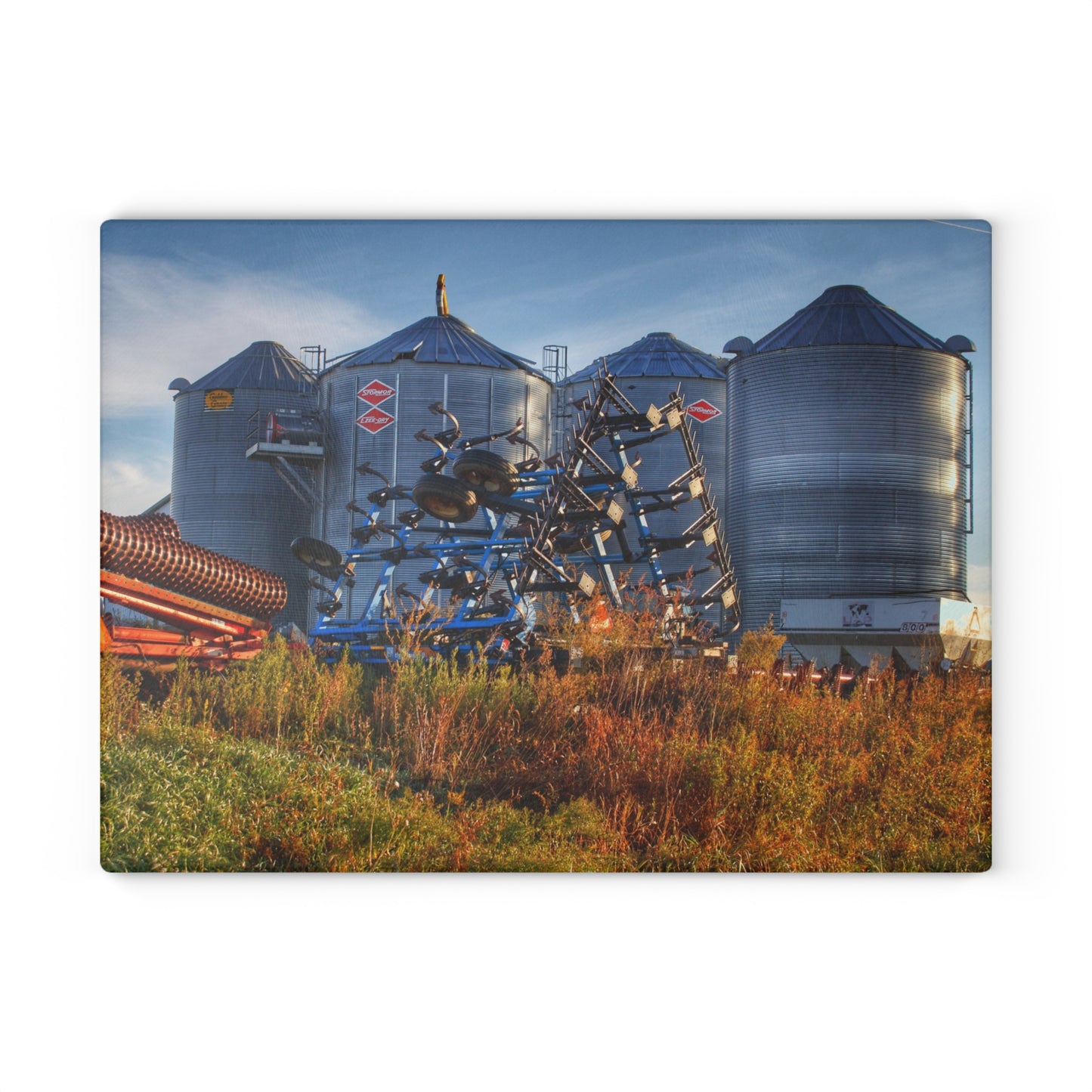 U R There Photography Peck Road Grain Silos Rustic Farmhouse Tempered-Glass Cutting Board