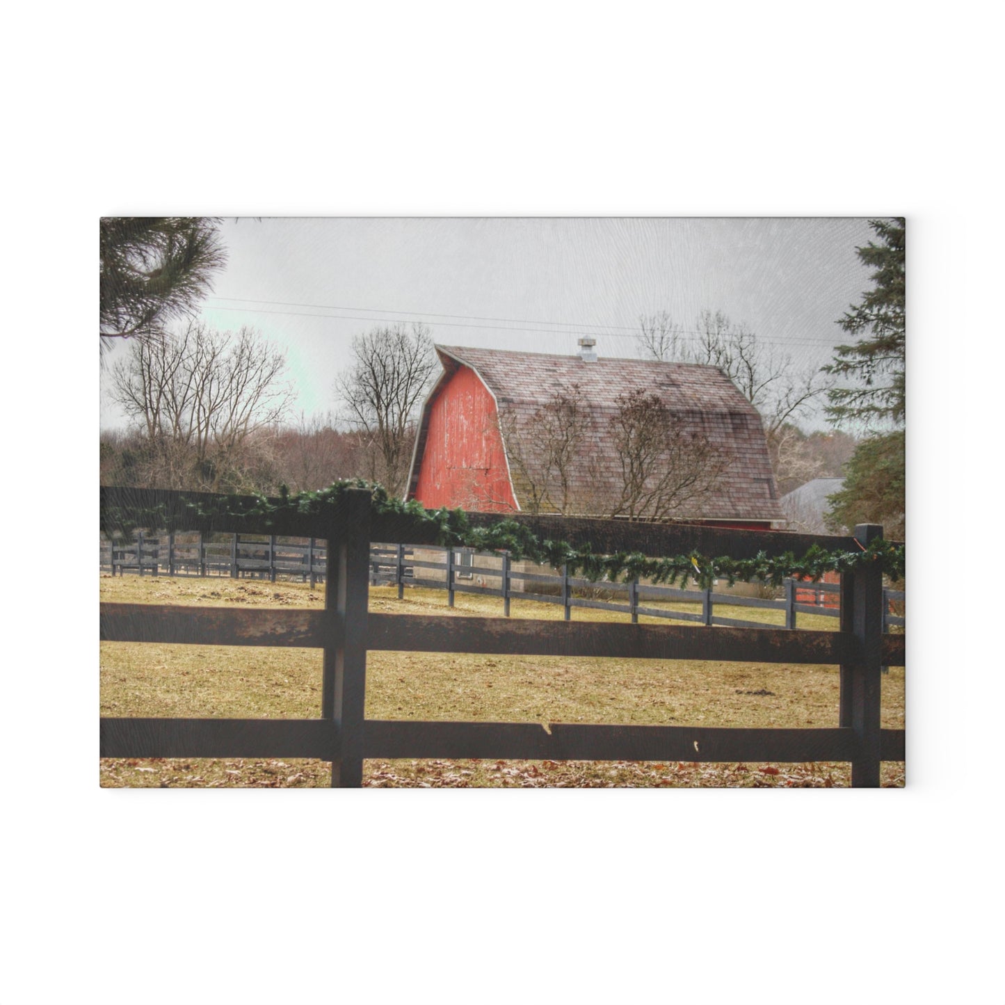 U R There Photography Beyond the Fence on Blood Road Rustic Farmhouse Tempered-Glass Cutting Board