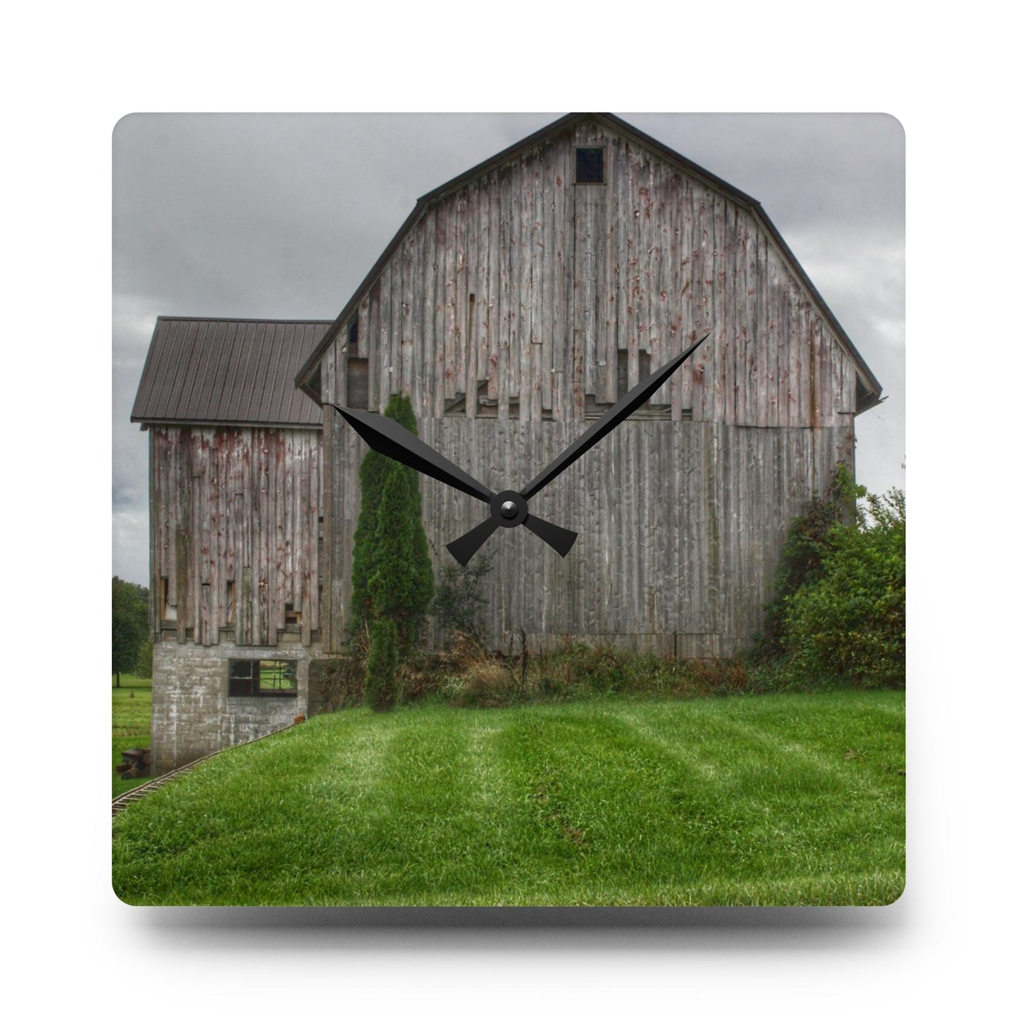 U R There Photography Dequindre Road Grey III Rustic Farmhouse Acrylic Analog Wall Clock