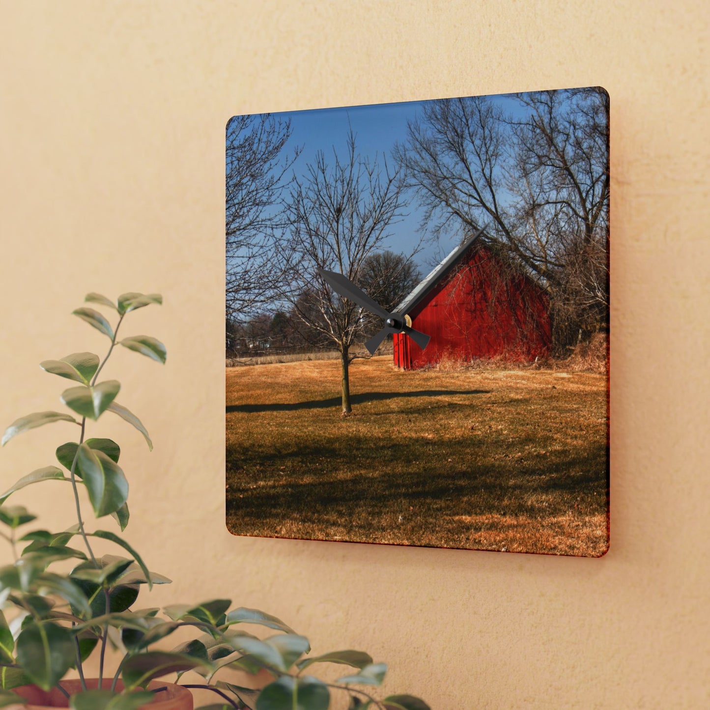 U R There Photography Romeo Plank Little Red Rustic Farmhouse Acrylic Analog Wall Clock