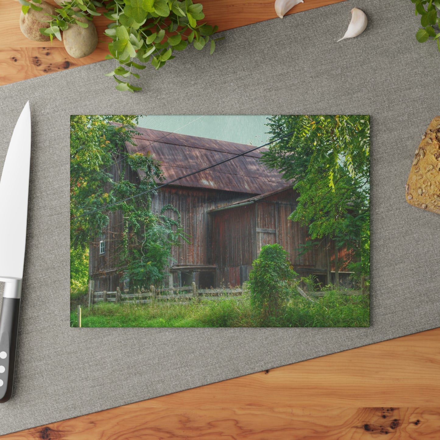 U R There Photography Oxford Rusted Red I Rustic Farmhouse Tempered-Glass Cutting Board