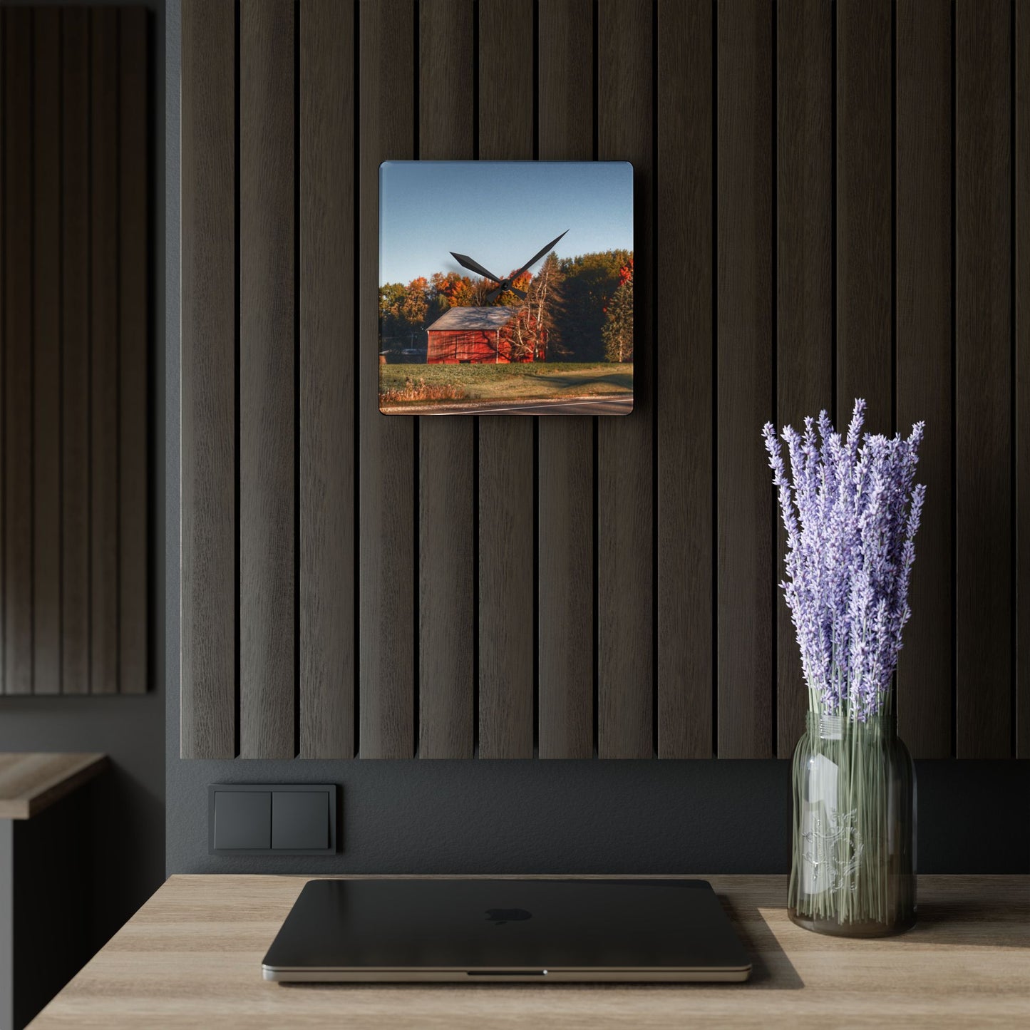 U R There Photography Tucked on Treasurer Road Rustic Farmhouse Acrylic Analog Wall Clock