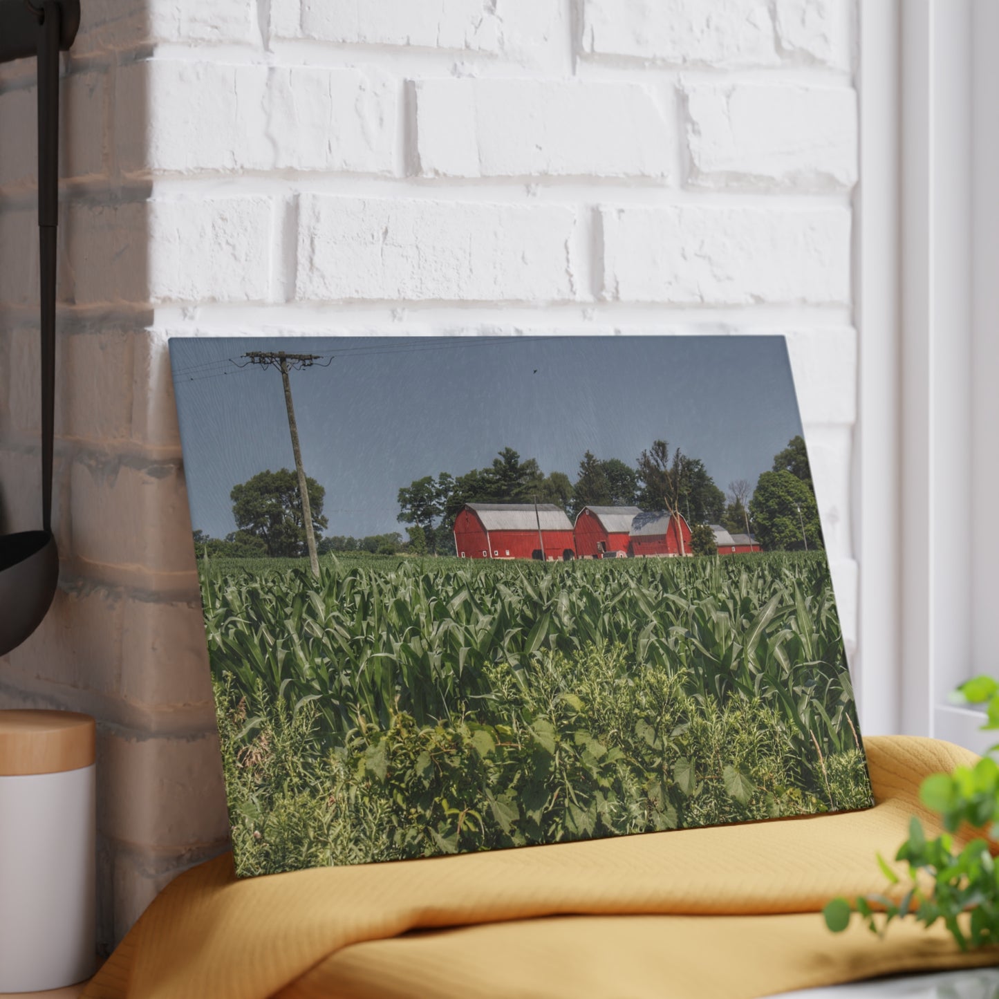 U R There Photography Shoemaker Road Reds Beyond the Corn Rustic Farmhouse Tempered-Glass Cutting Board