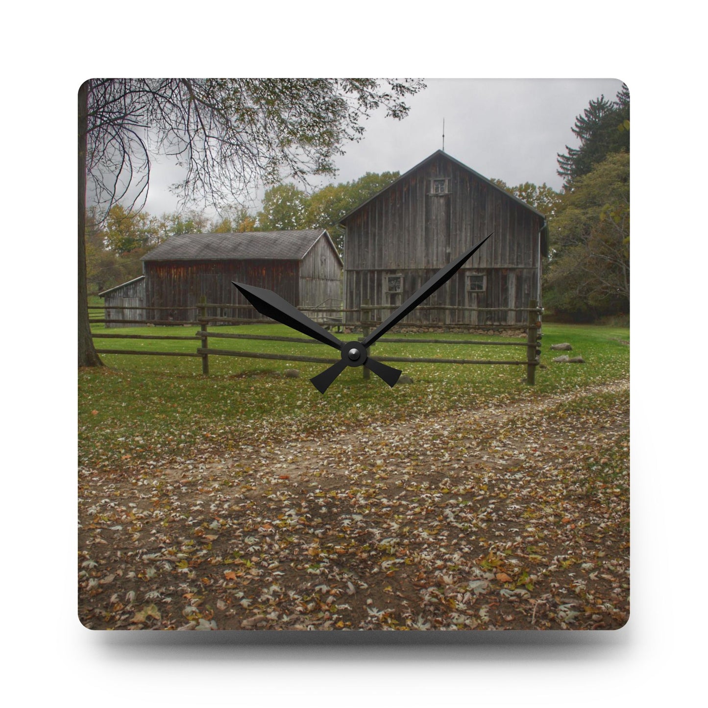 U R There Photography Wilder Road Greys II Rustic Farmhouse Acrylic Analog Wall Clock