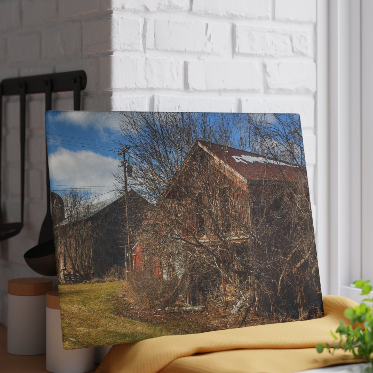U R There Photography Buried Burnside Greys II Rustic Farmhouse Tempered-Glass Cutting Board