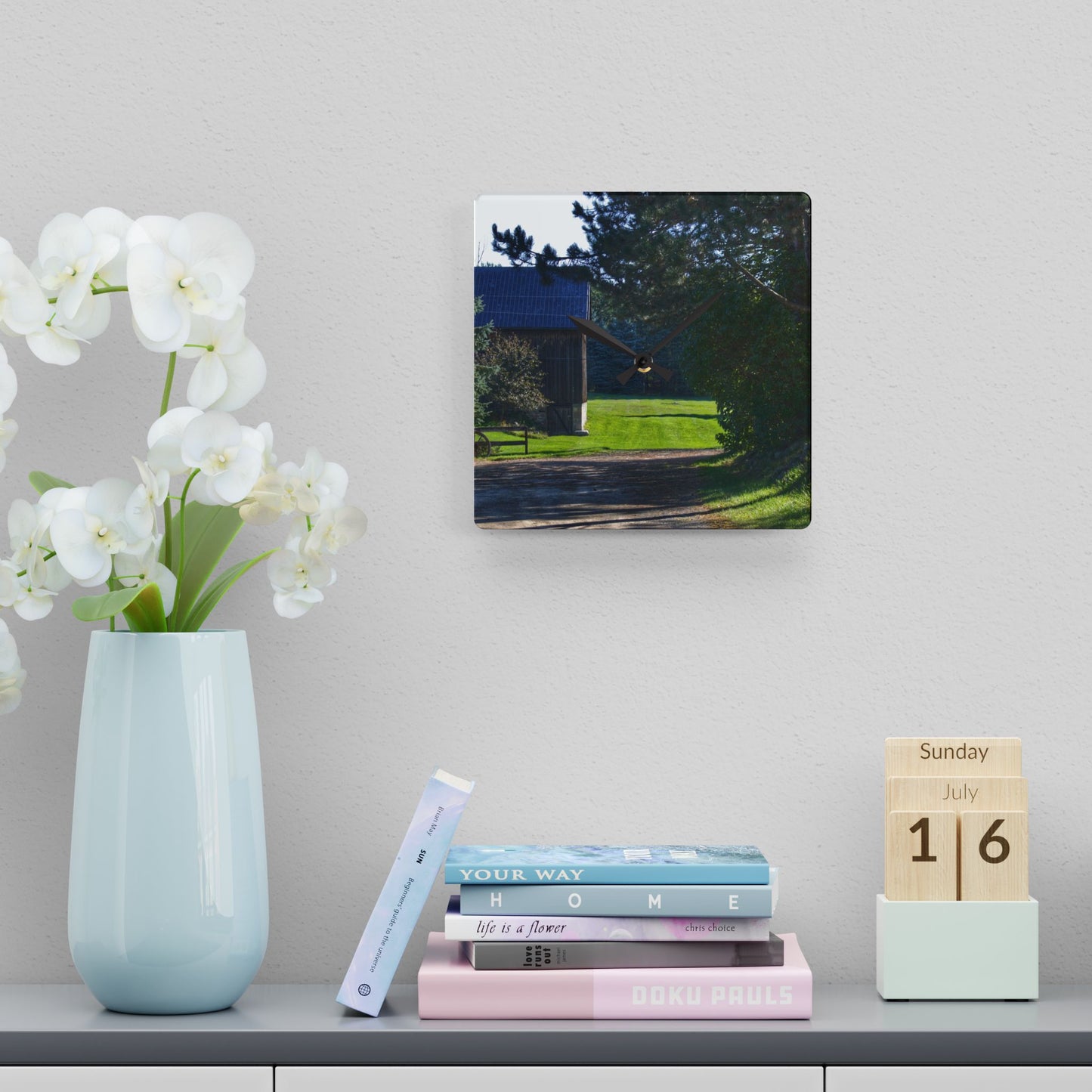 U R There Photography Hosner Road Hidden Grey Rustic Farmhouse Acrylic Analog Wall Clock