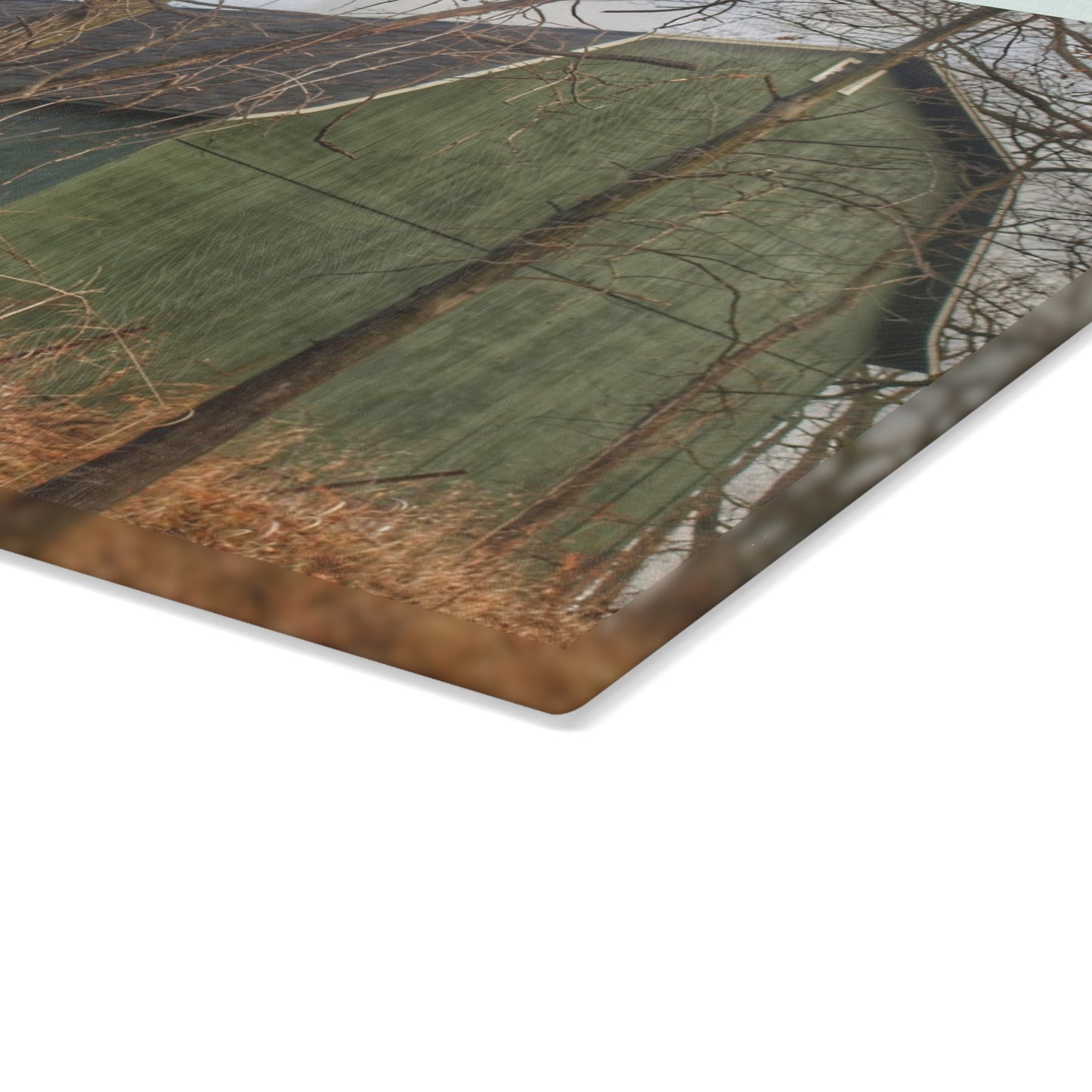 U R There Photography Yale Road Hidden Green Rustic Farmhouse Tempered-Glass Cutting Board