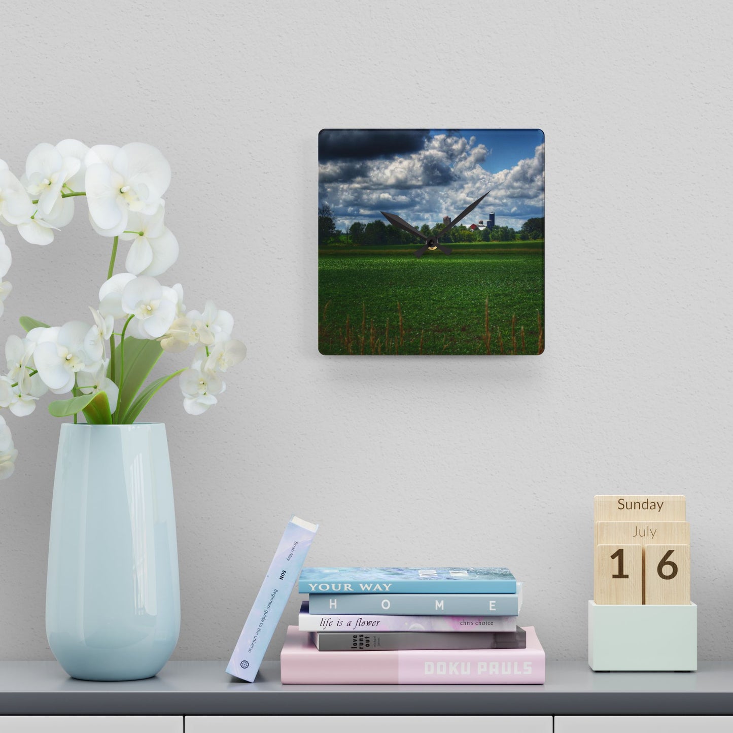 U R There Photography Farm from a Distance Rustic Farmhouse Acrylic Analog Wall Clock