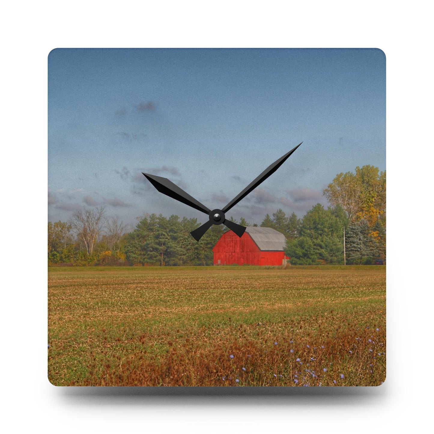U R There Photography Fargo Road Little Red Rustic Farmhouse Acrylic Analog Wall Clock