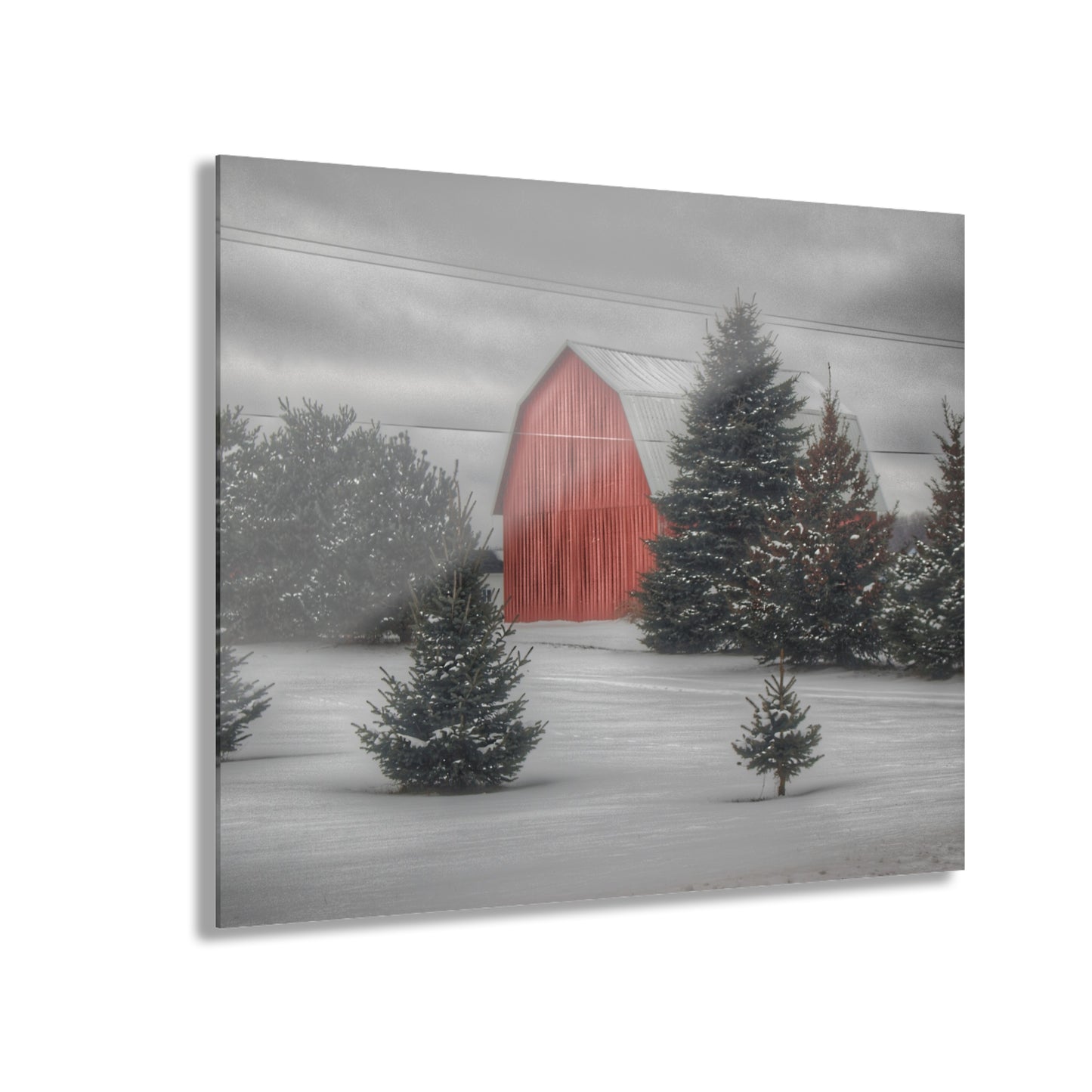 U R There Photography Vernor Road Winter Red Rustic Farmhouse Acrylic Wall Print