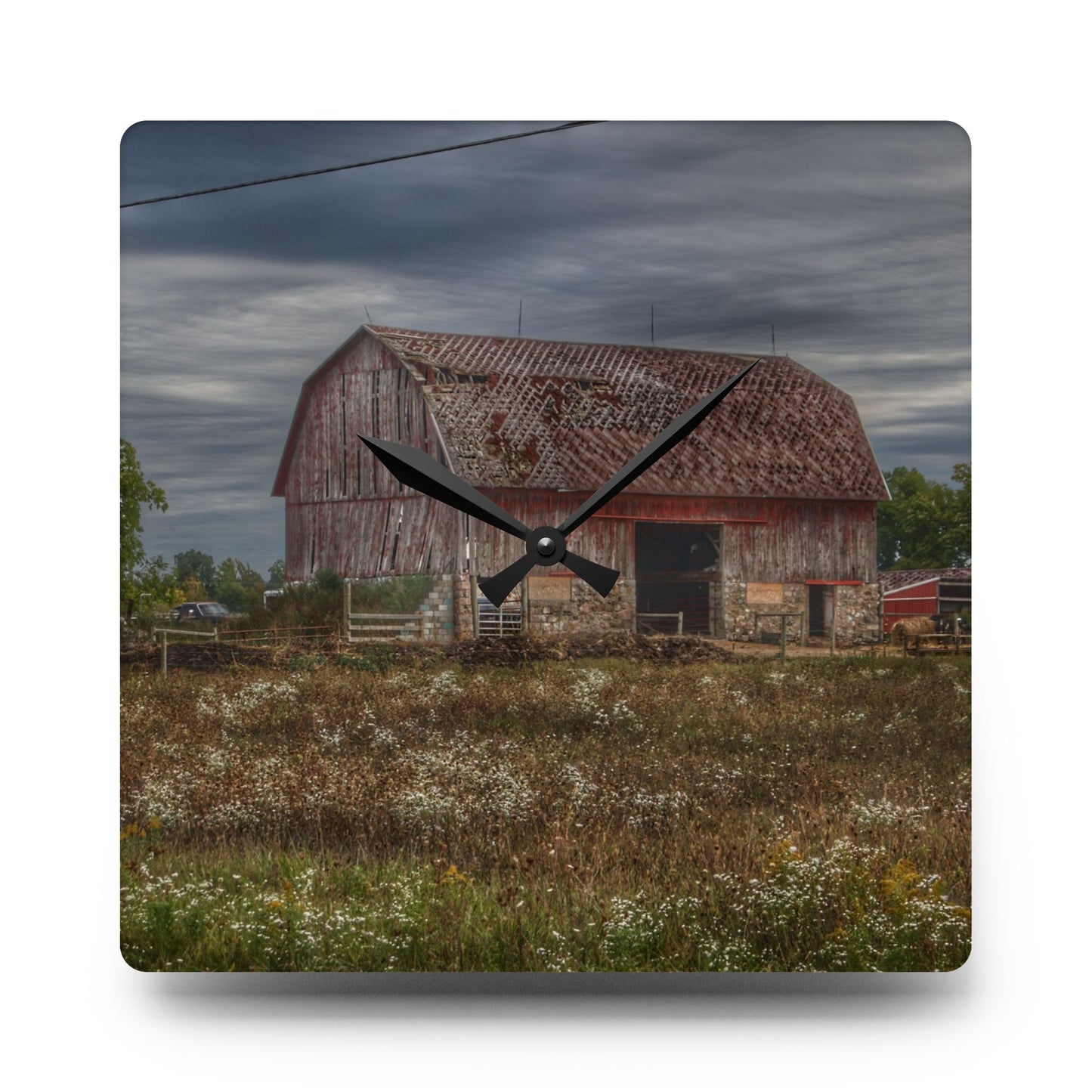 U R There Photography Old Marathon Red Rustic Farmhouse Acrylic Analog Wall Clock