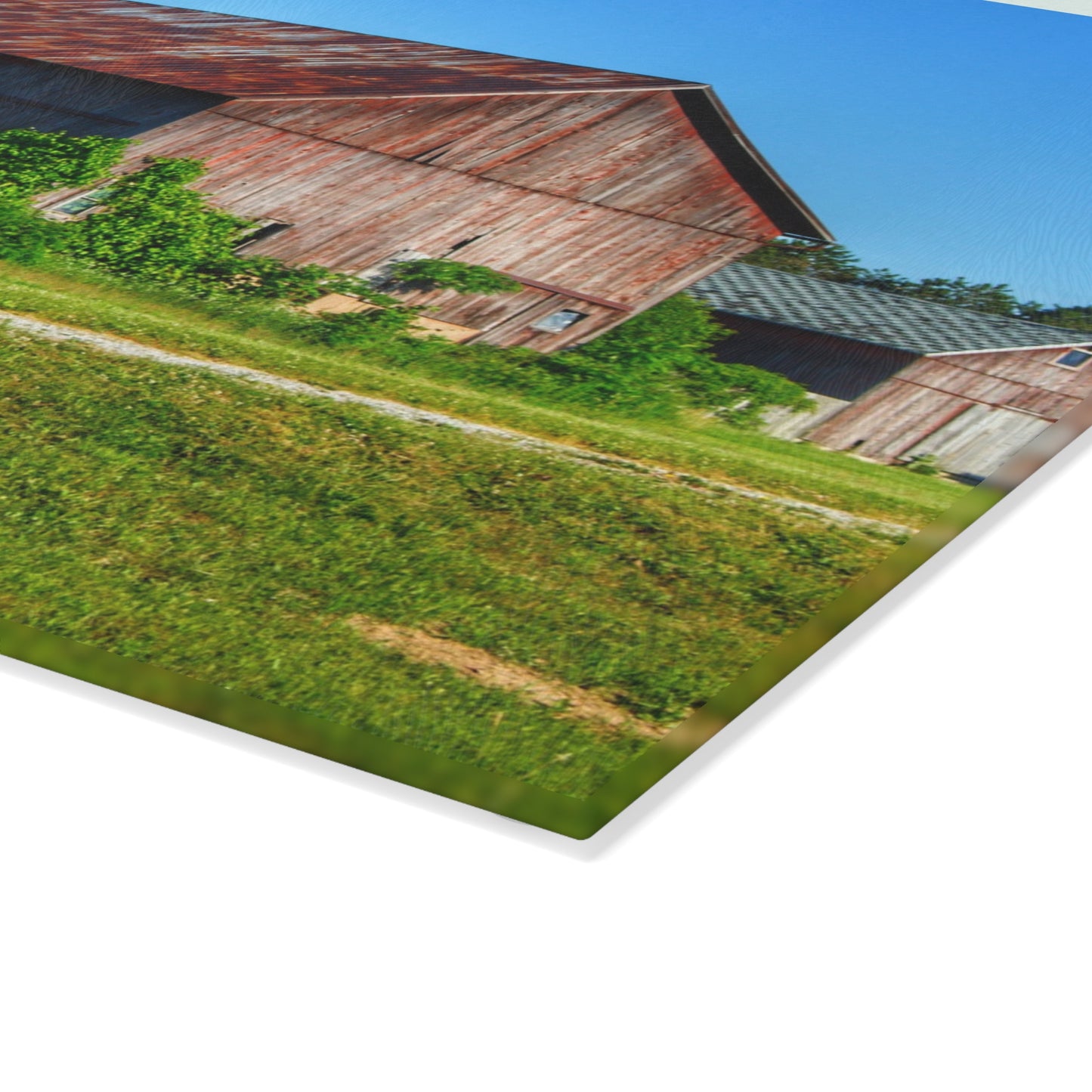 U R There Photography Otisville Rusted Reds Rustic Farmhouse Tempered-Glass Cutting Board