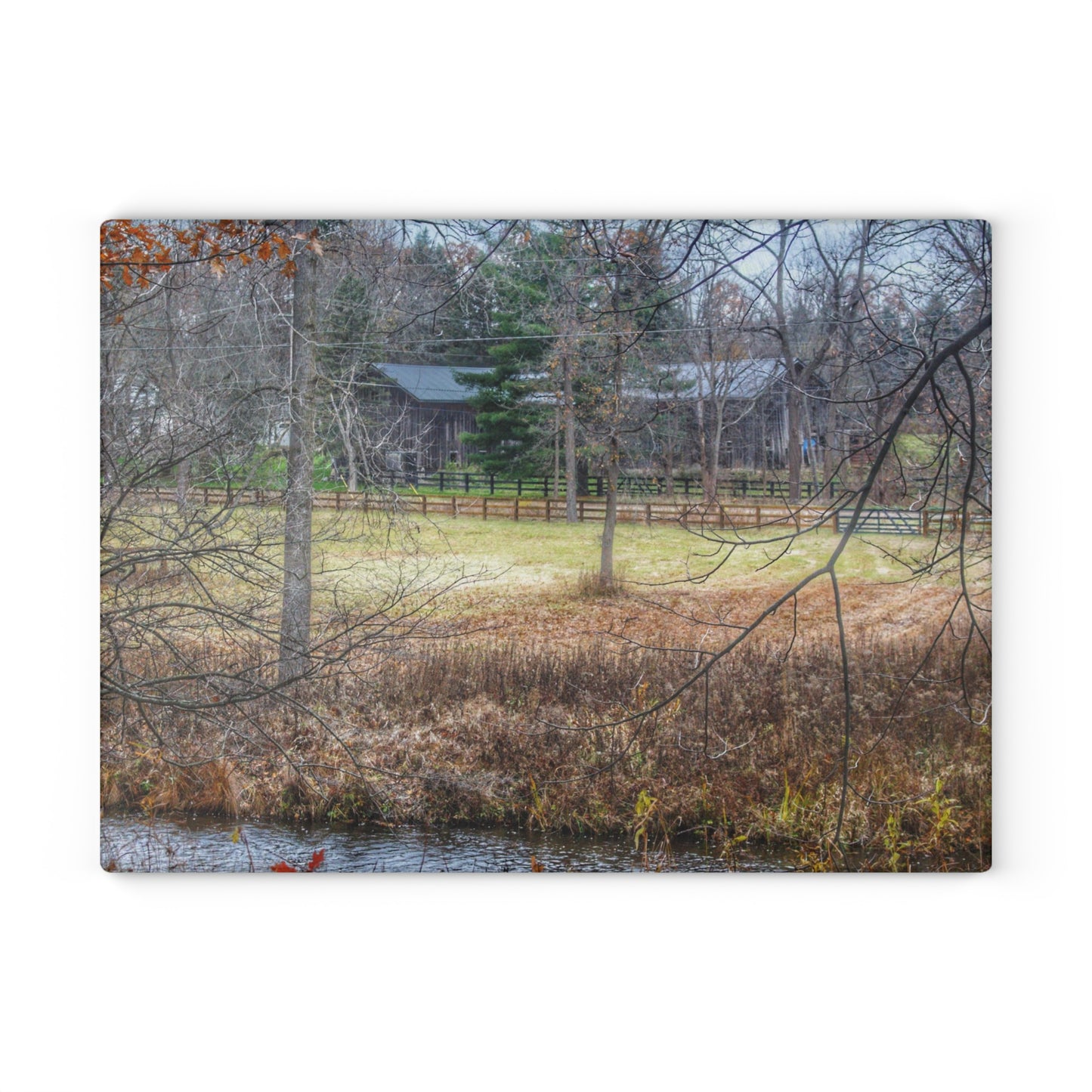 U R There Photography Brewer Road Hidden Grey Rustic Farmhouse Tempered-Glass Cutting Board