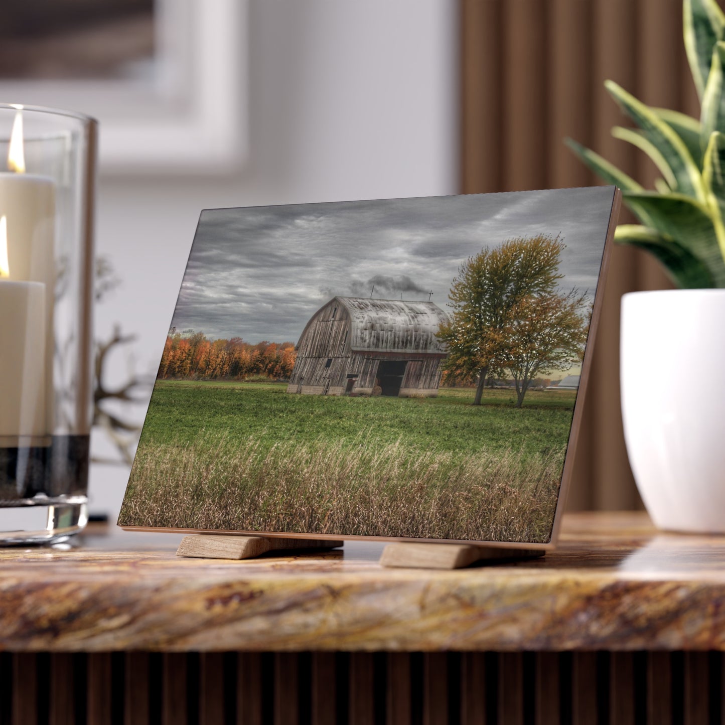 U R There Photography Bray Road Grey in the Fall Rustic Farmhouse Decorative Ceramic Tile