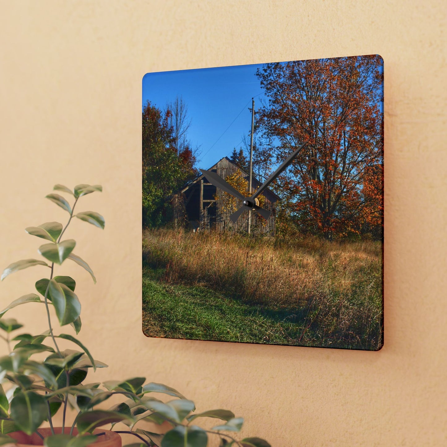 U R There Photography Clothier Road Grey Rustic Farmhouse Acrylic Analog Wall Clock