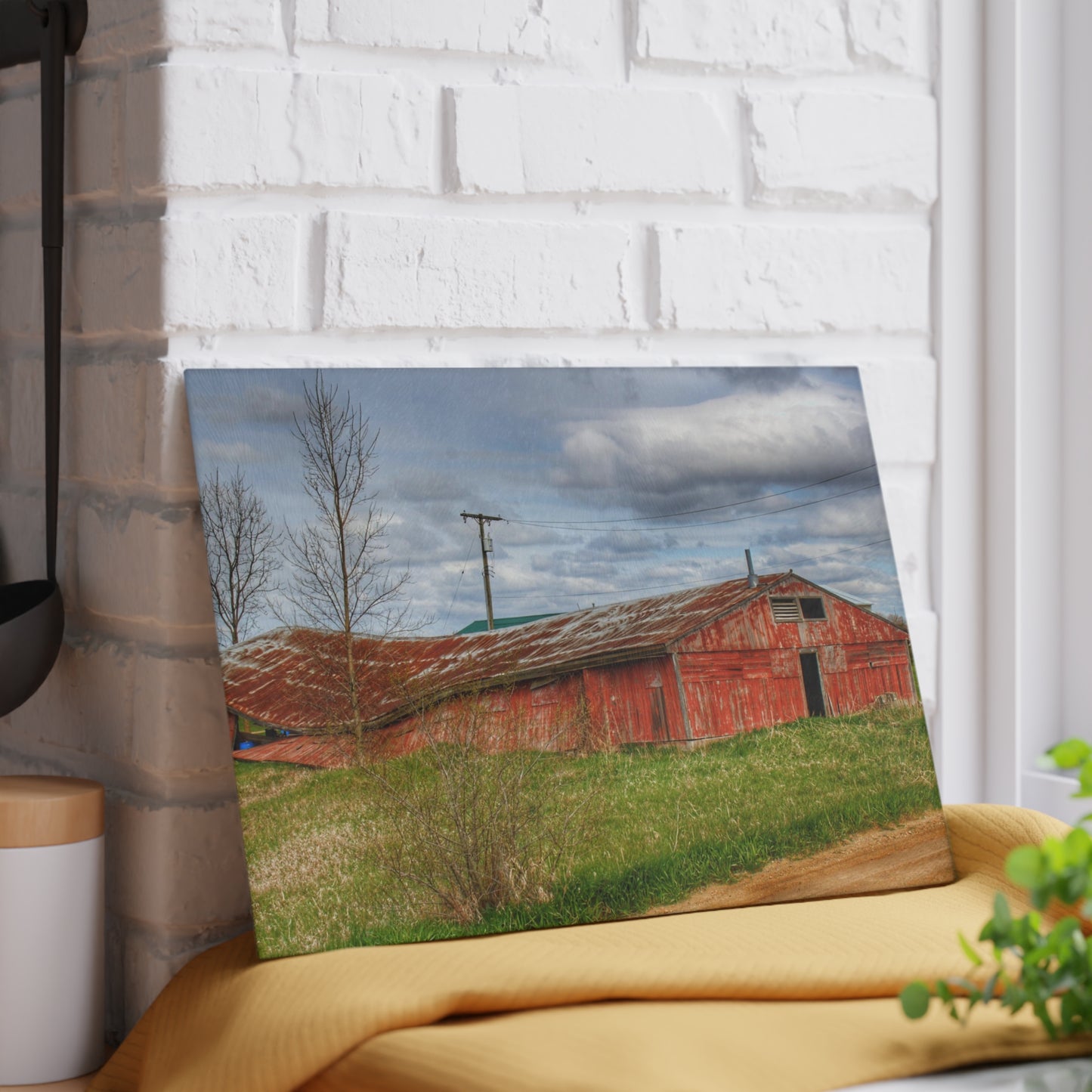 U R There Photography Centerline Sinking Shack Rustic Farmhouse Tempered-Glass Cutting Board
