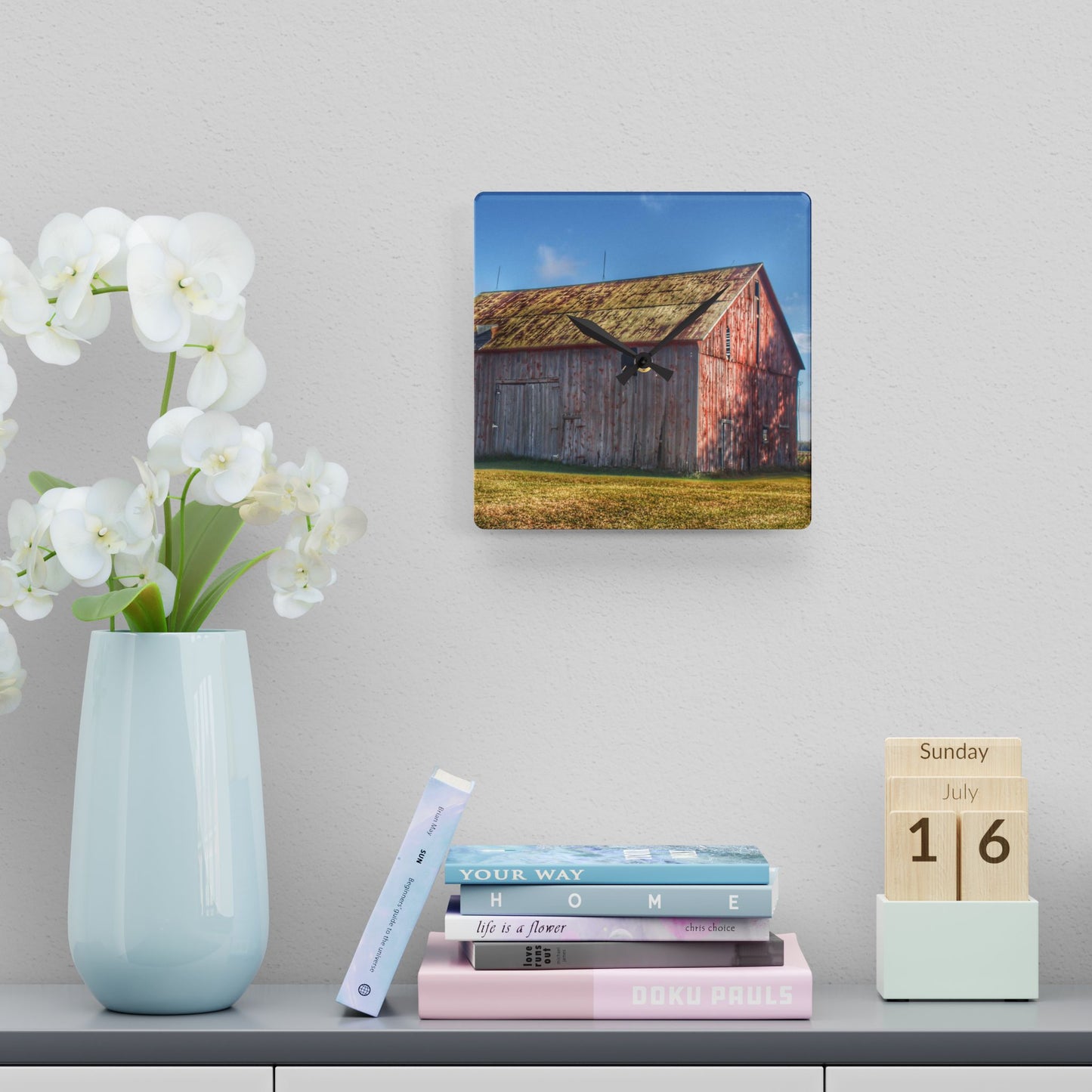 U R There Photography Fargo Road Saltbox Rustic Farmhouse Acrylic Analog Wall Clock