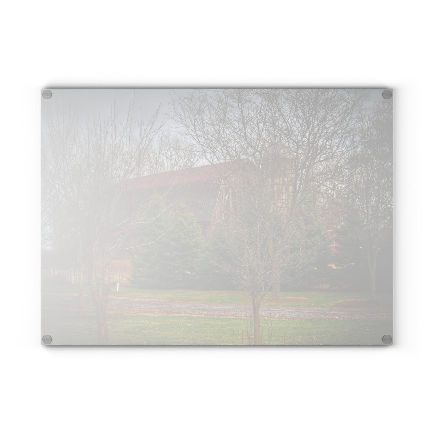 U R There Photography Rusted Red Beyond the Pines Rustic Farmhouse Tempered-Glass Cutting Board