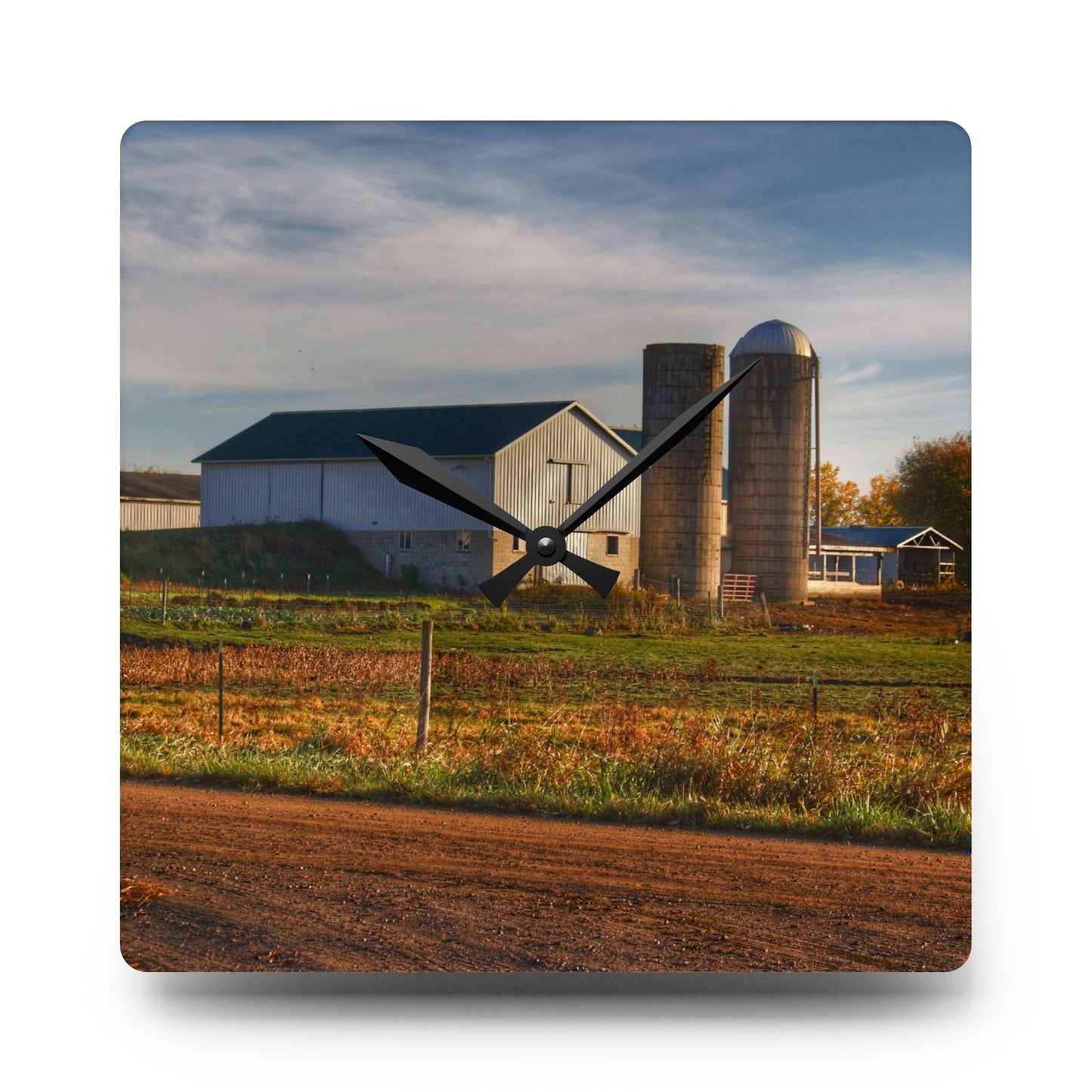 U R There Photography Cade Road White Rustic Farmhouse Acrylic Analog Wall Clock