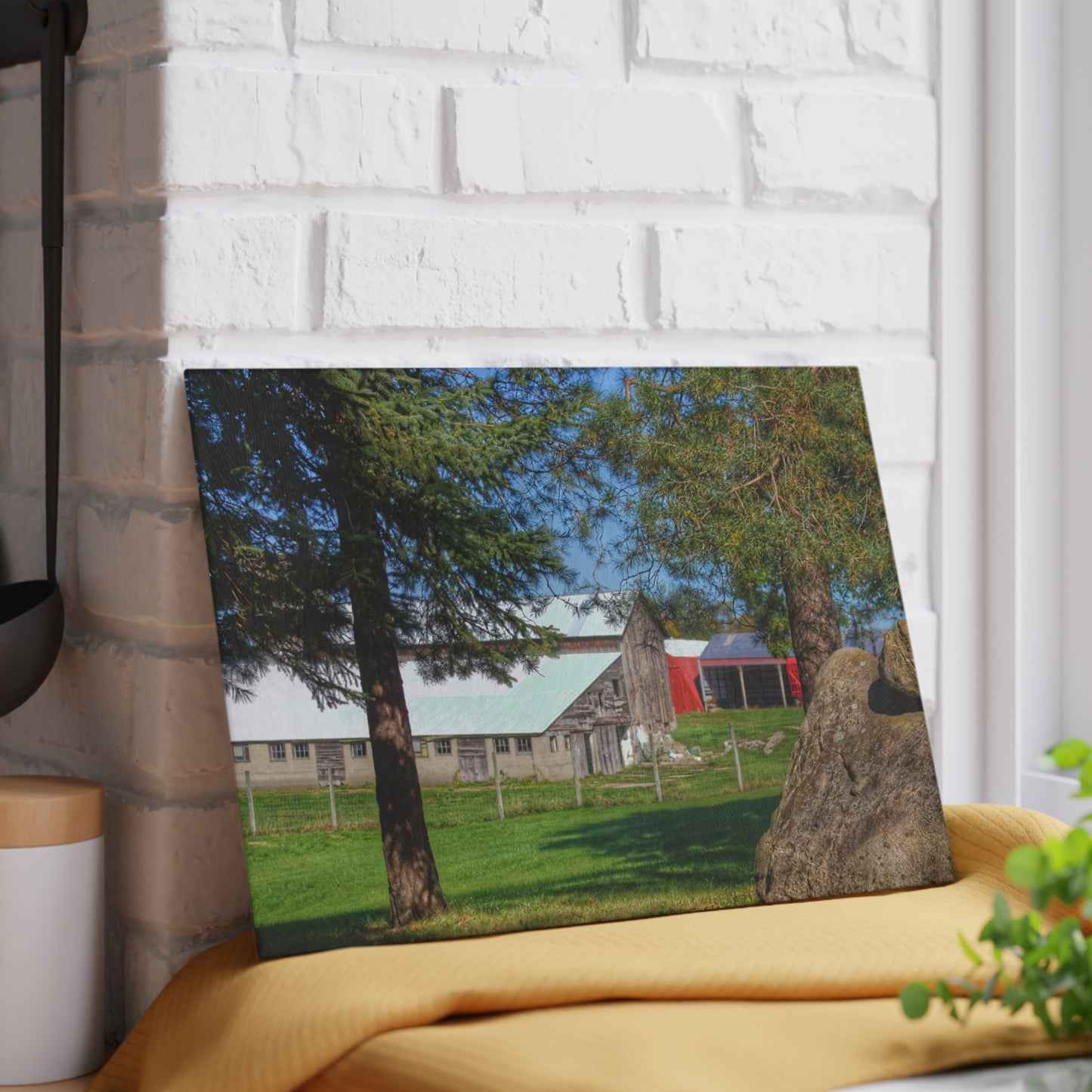 U R There Photography Oakwood Road Old Grey Rustic Farmhouse Tempered-Glass Cutting Board