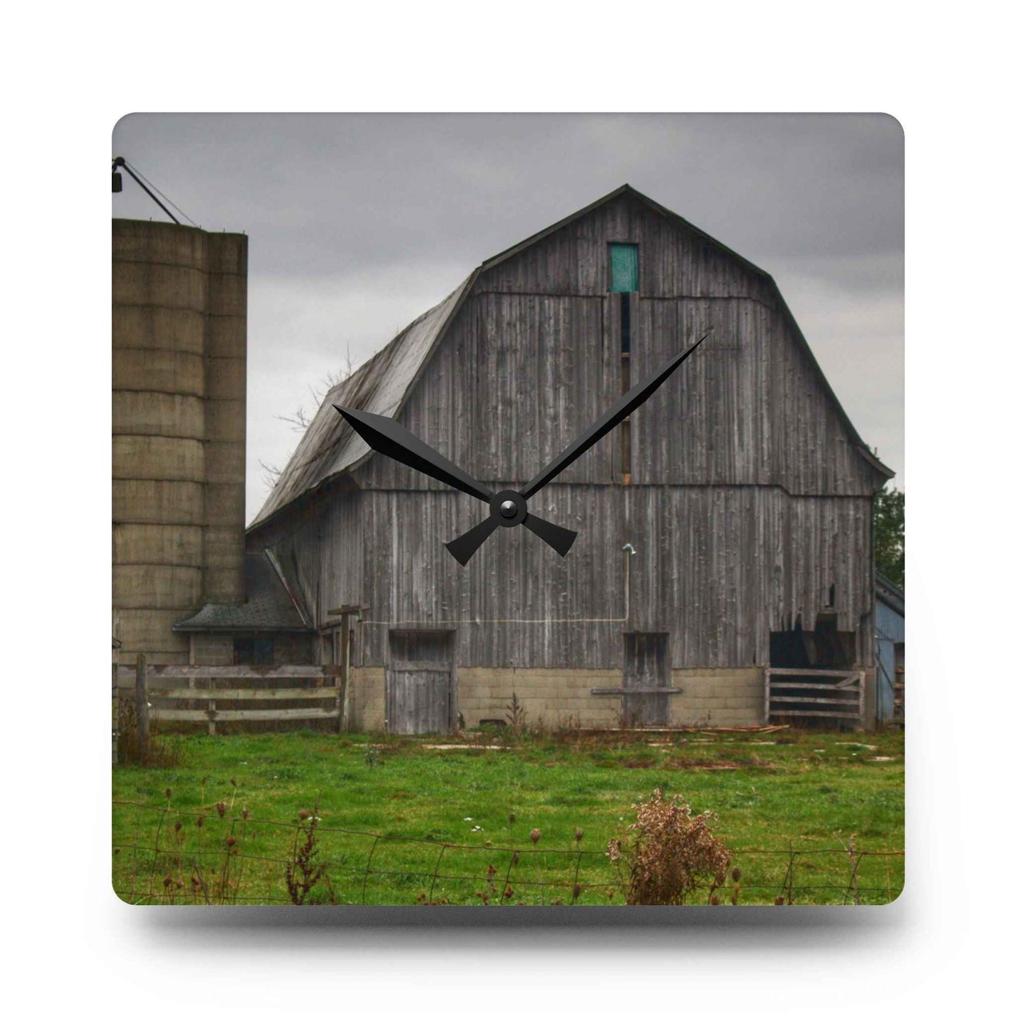 U R There Photography Eddy Road Grey II Rustic Farmhouse Acrylic Analog Wall Clock