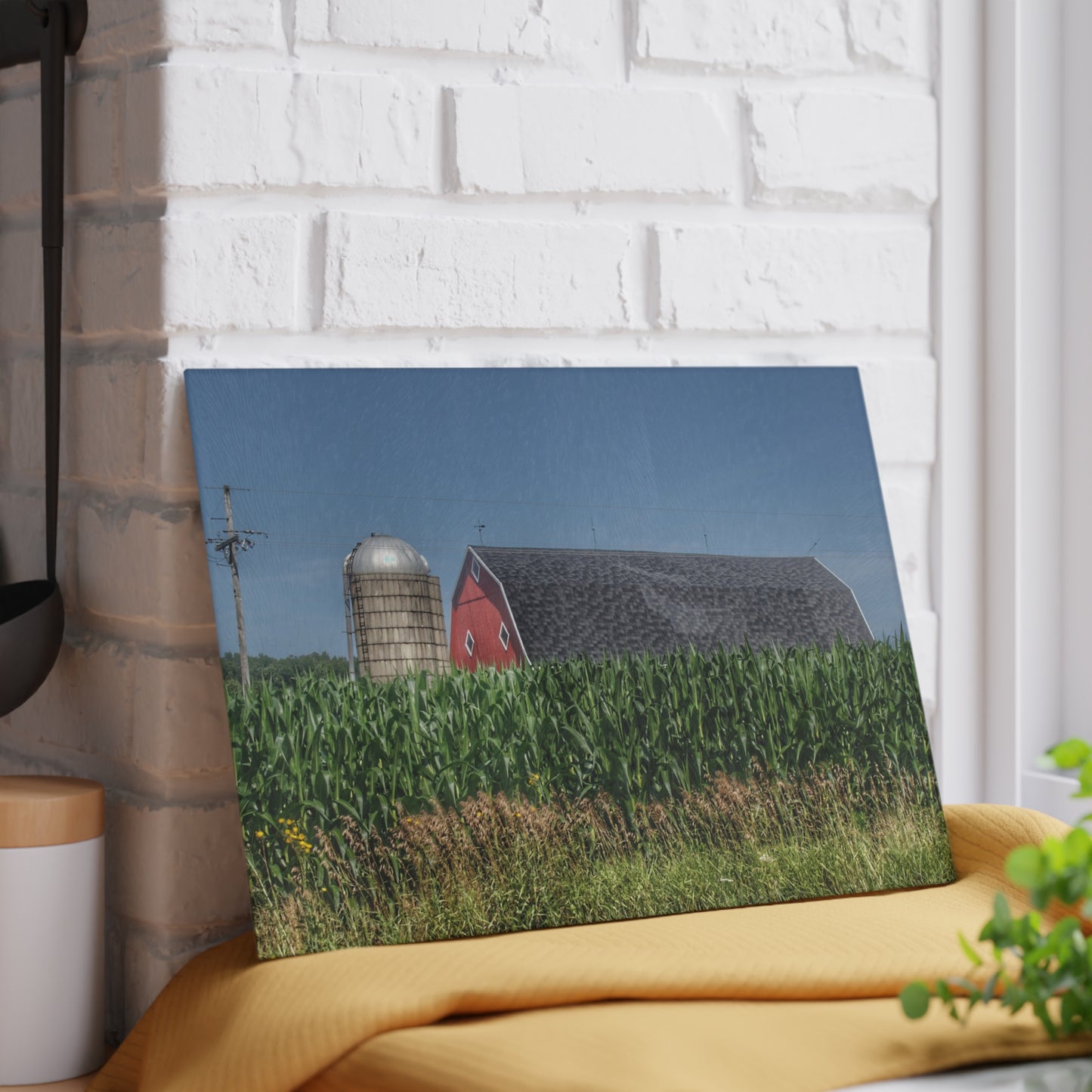 U R There Photography North Lake Pleasant Red Above the Corn Rustic Farmhouse Tempered-Glass Cutting Board