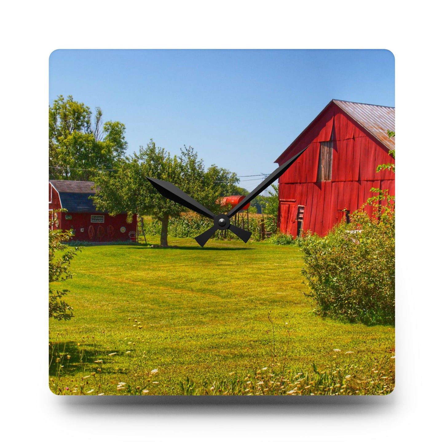 U R There Photography East Farrand Reds Rustic Farmhouse Acrylic Analog Wall Clock
