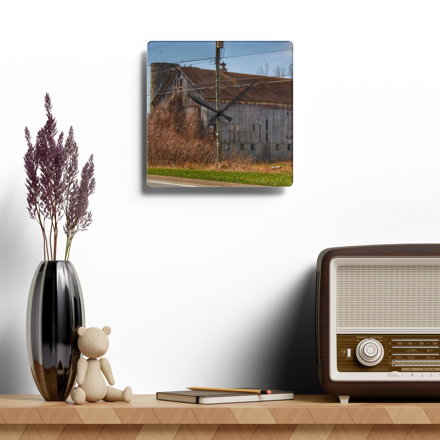 U R There Photography Metamora M-24 Grey III Rustic Farmhouse Acrylic Analog Wall Clock