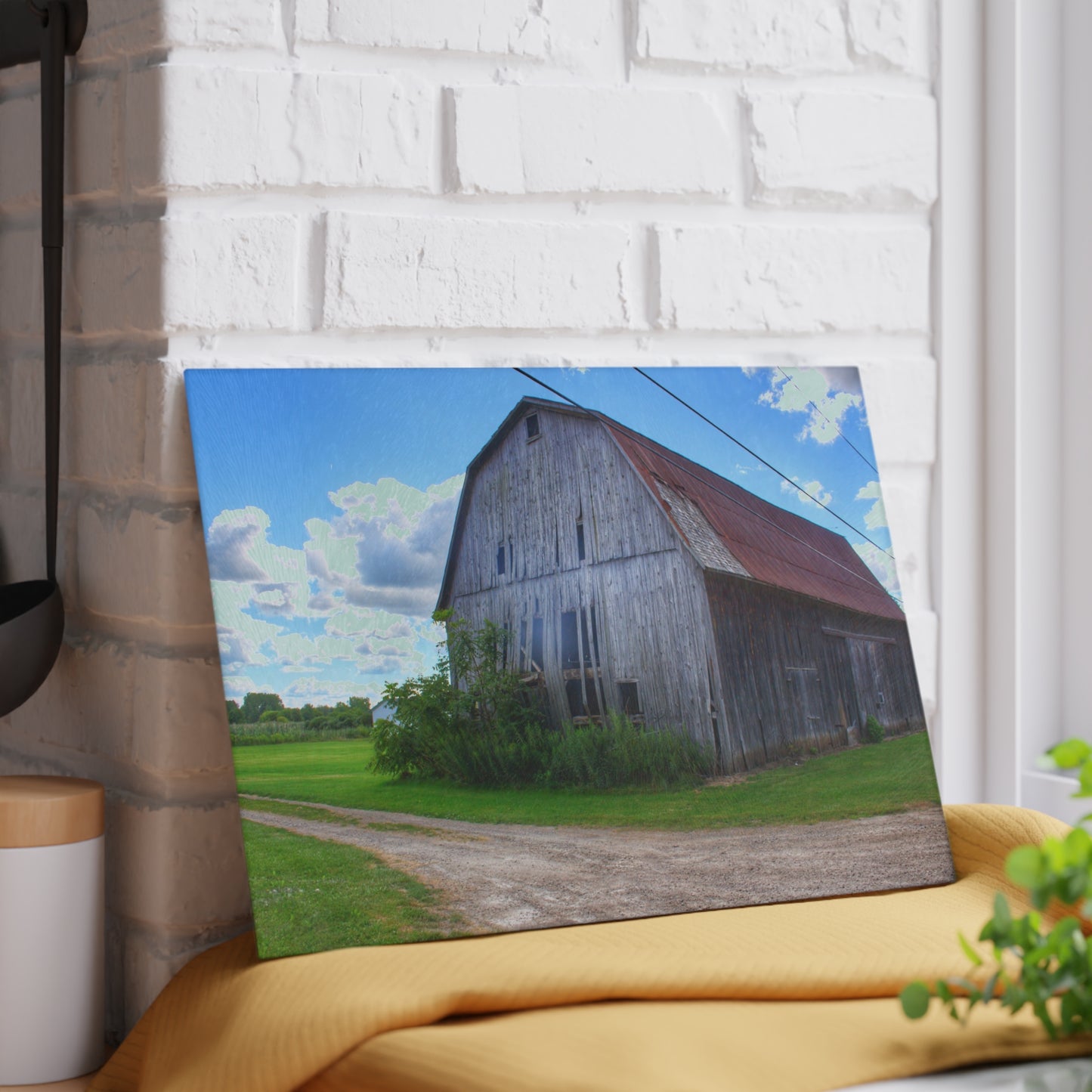 U R There Photography Schoenherr Road Grey I Rustic Farmhouse Tempered-Glass Cutting Board