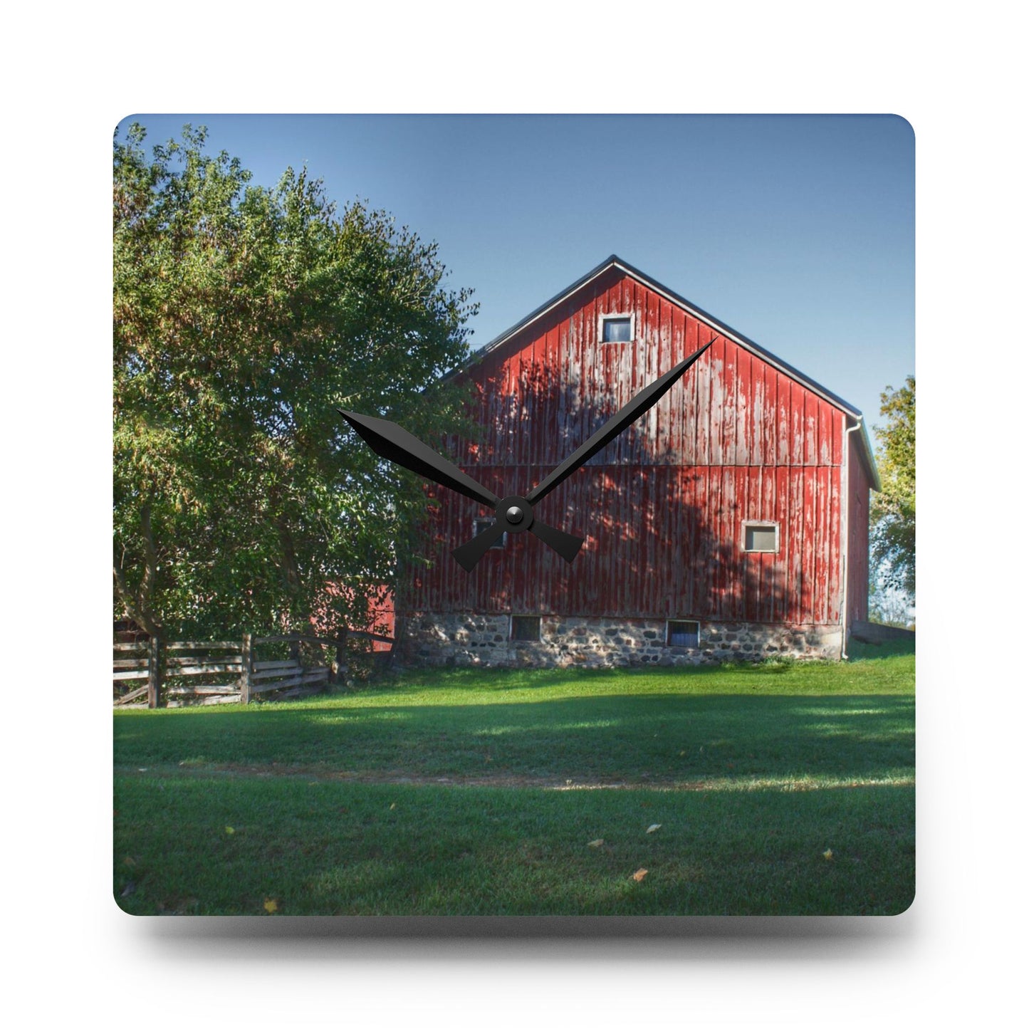 U R There Photography Five Lakes Red III Rustic Farmhouse Acrylic Analog Wall Clock