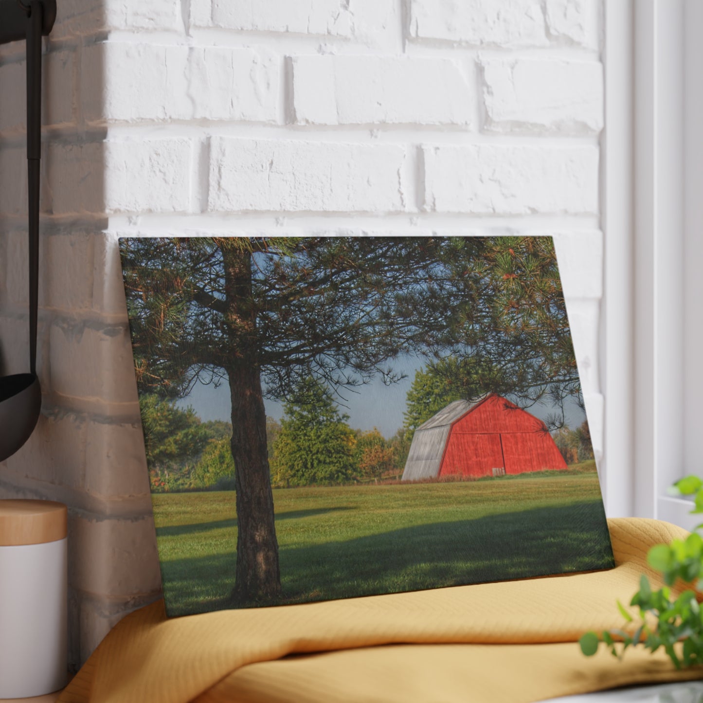 U R There Photography Peppermill Road Hidden Red Rustic Farmhouse Tempered-Glass Cutting Board