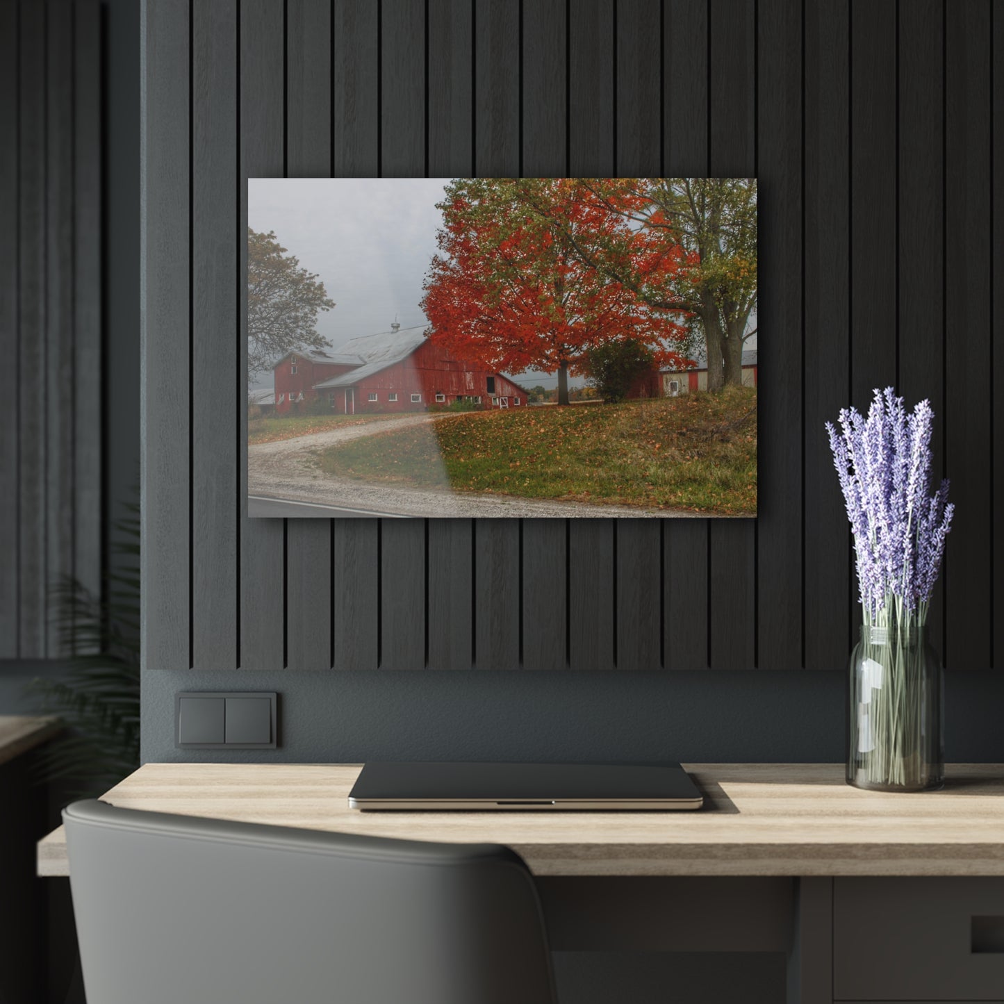 U R There Photography Goodrich Baldwin Road Reds II Rustic Farmhouse Acrylic Wall Print