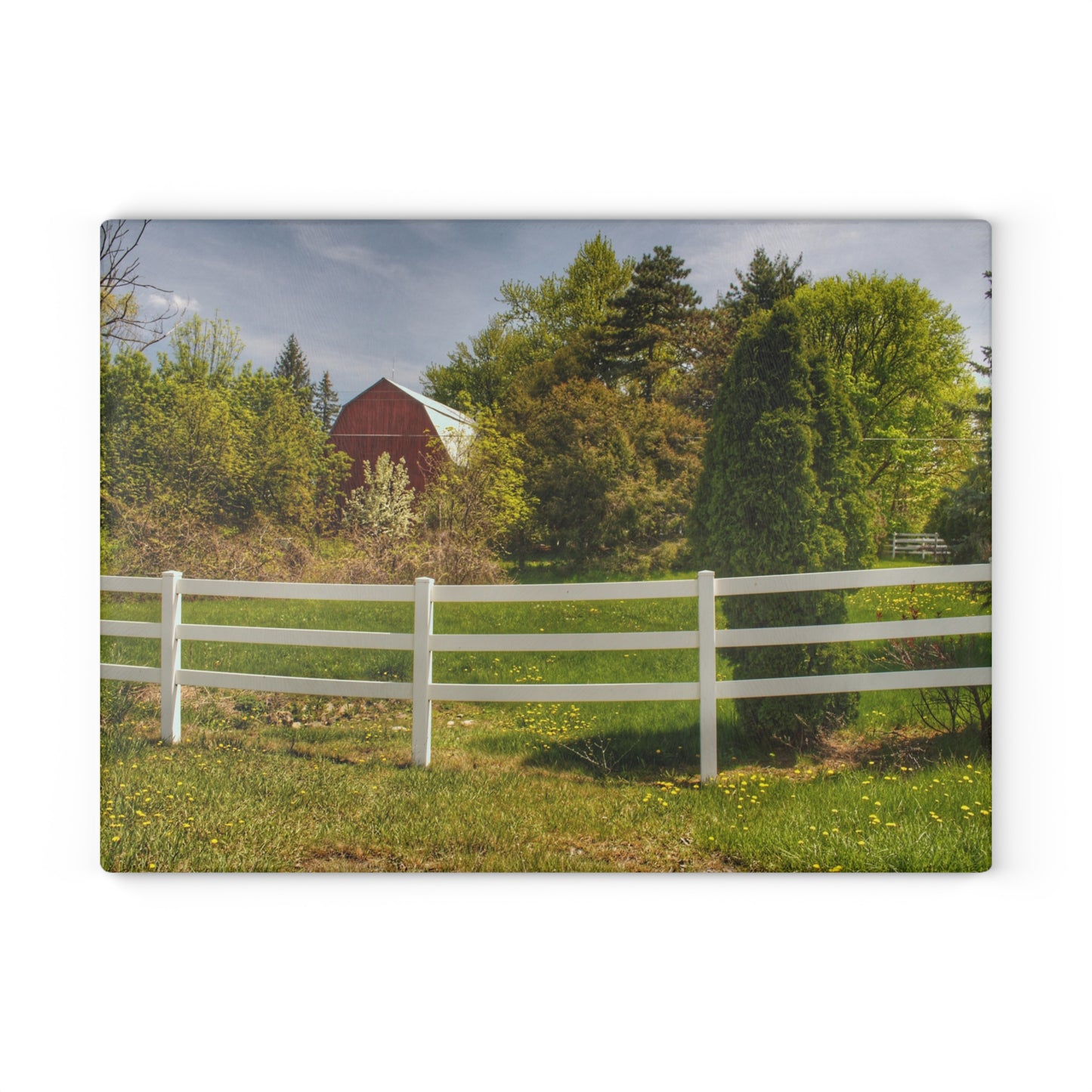 U R There Photography Sutton Road Red Beyond the Fence Rustic Farmhouse Tempered-Glass Cutting Board