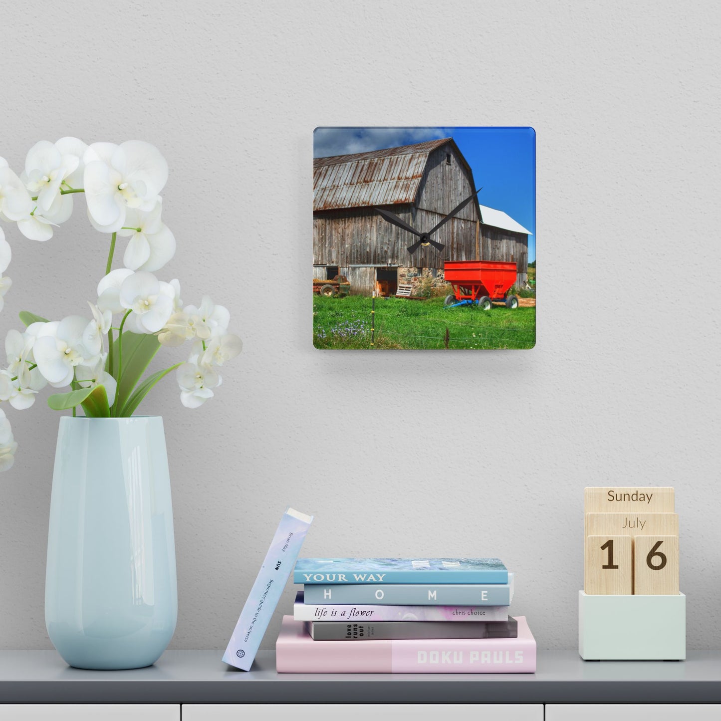 U R There Photography Kings Mill Grey Rustic Farmhouse Acrylic Analog Wall Clock