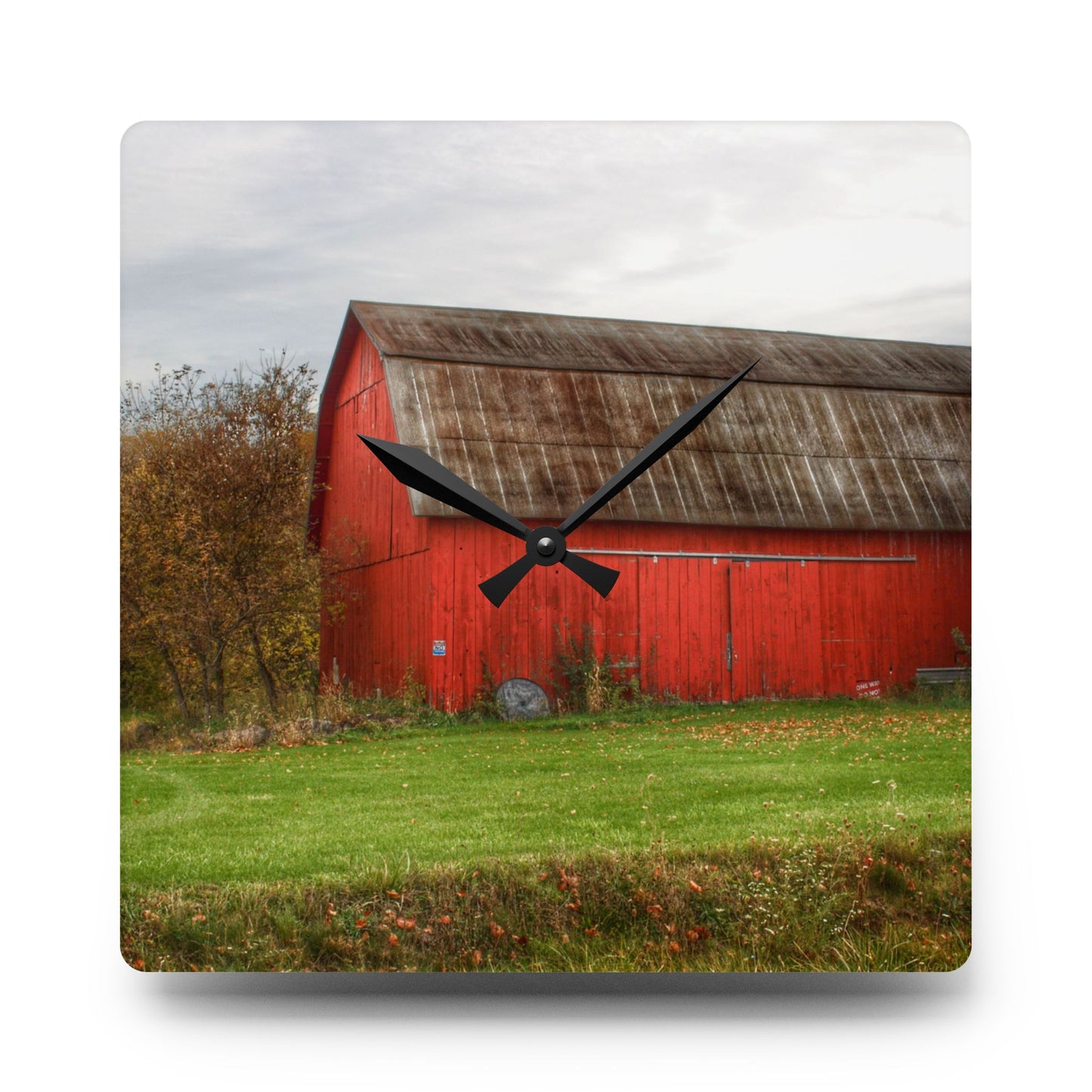 U R There Photography Oak Road Barber Barn I Rustic Farmhouse Acrylic Analog Wall Clock