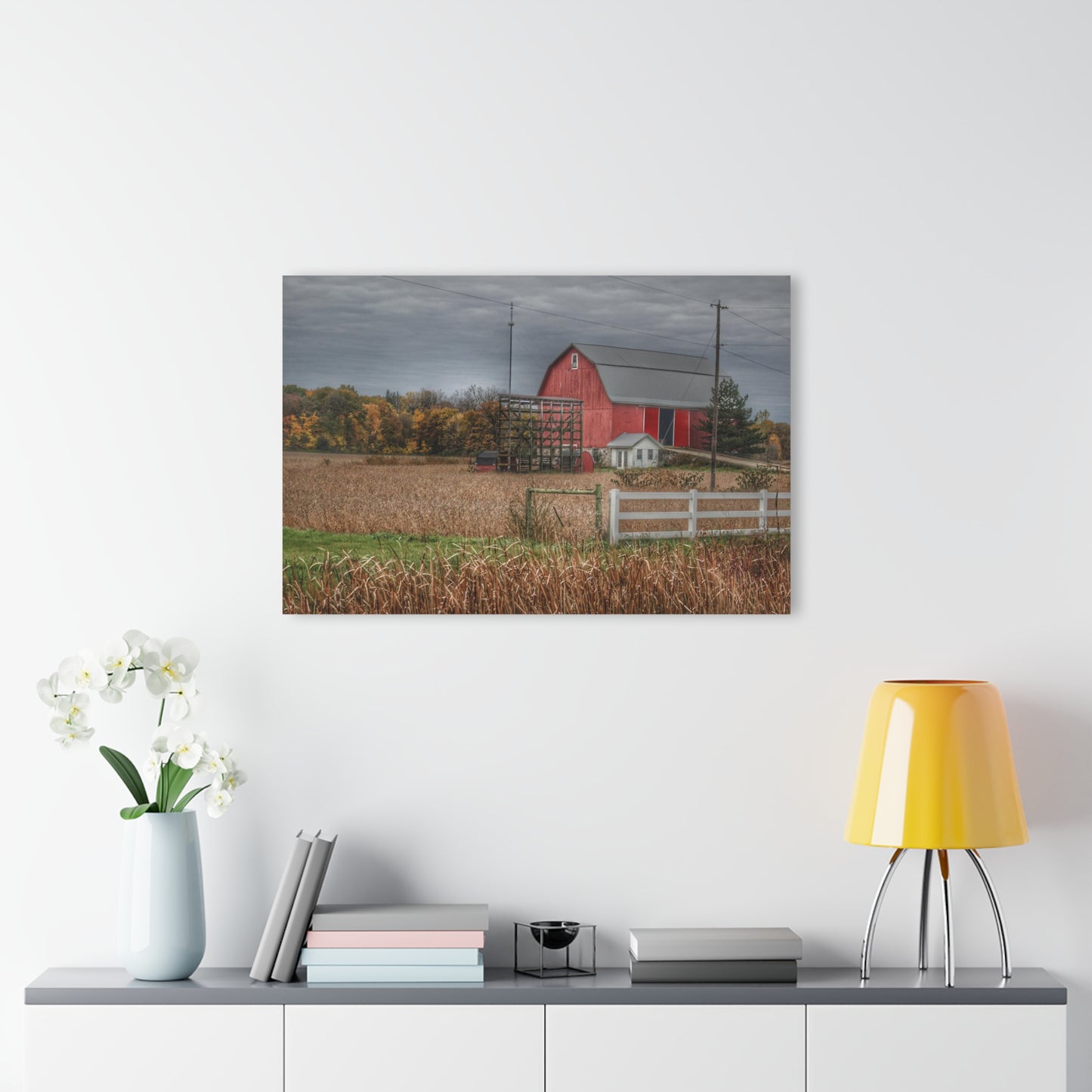 U R There Photography Barnes Road Red in Fall Rustic Farmhouse Acrylic Wall Print