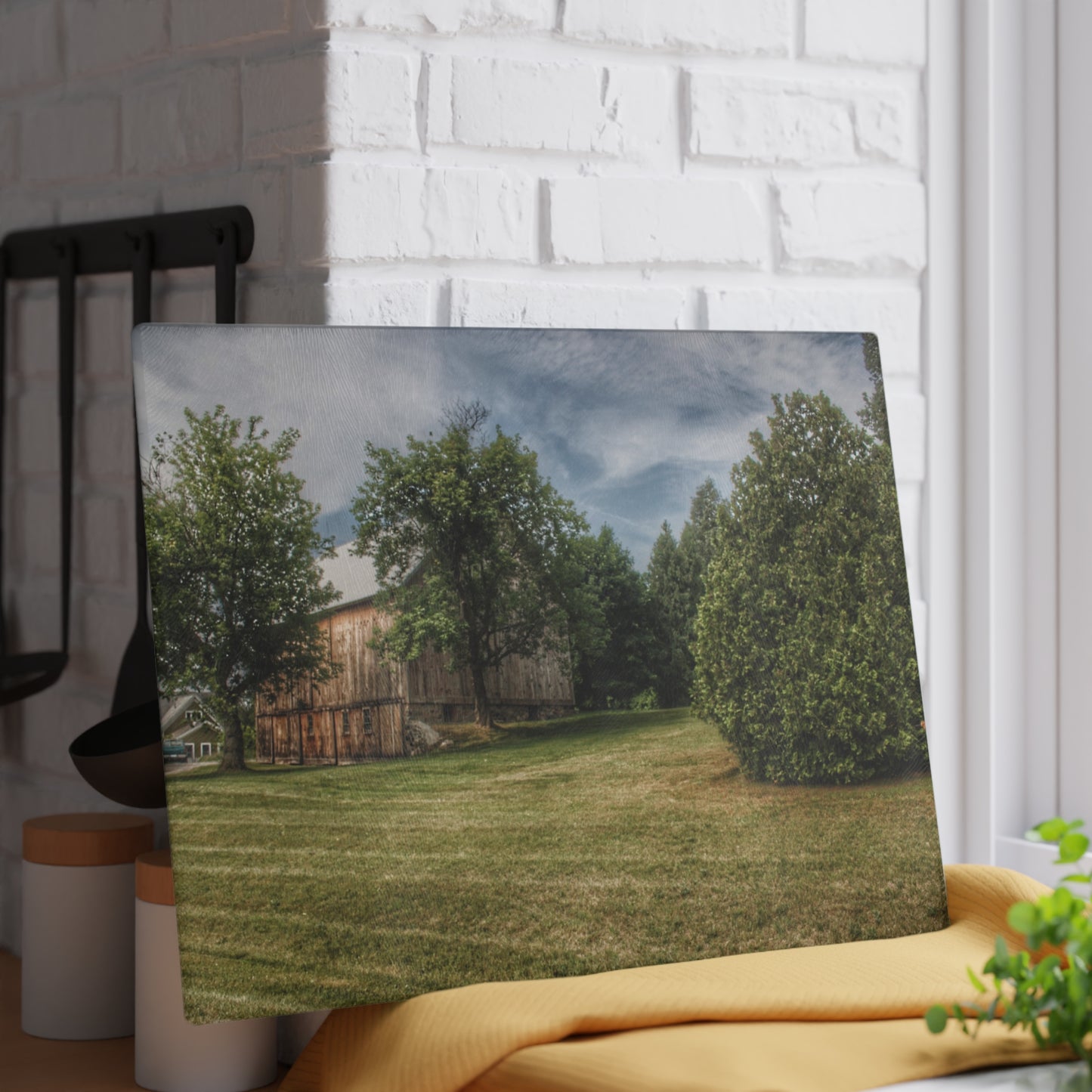 U R There Photography Thistle Valley Weathered Grey Rustic Farmhouse Tempered-Glass Cutting Board