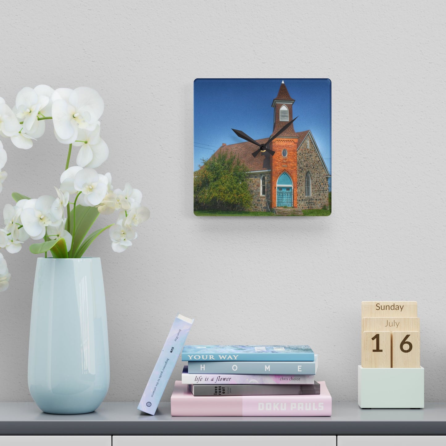 U R There Photography Mayville Church of the Past Rustic Farmhouse Acrylic Analog Wall Clock
