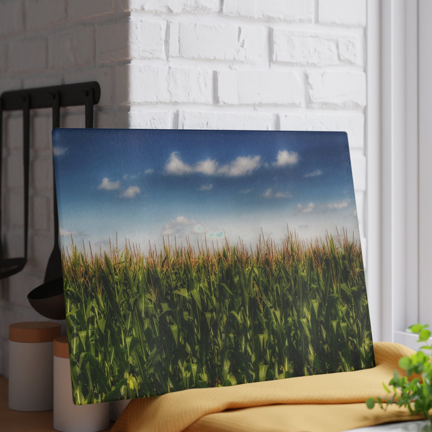 U R There Photography Sky-High Corn Rustic Farmhouse Tempered-Glass Cutting Board