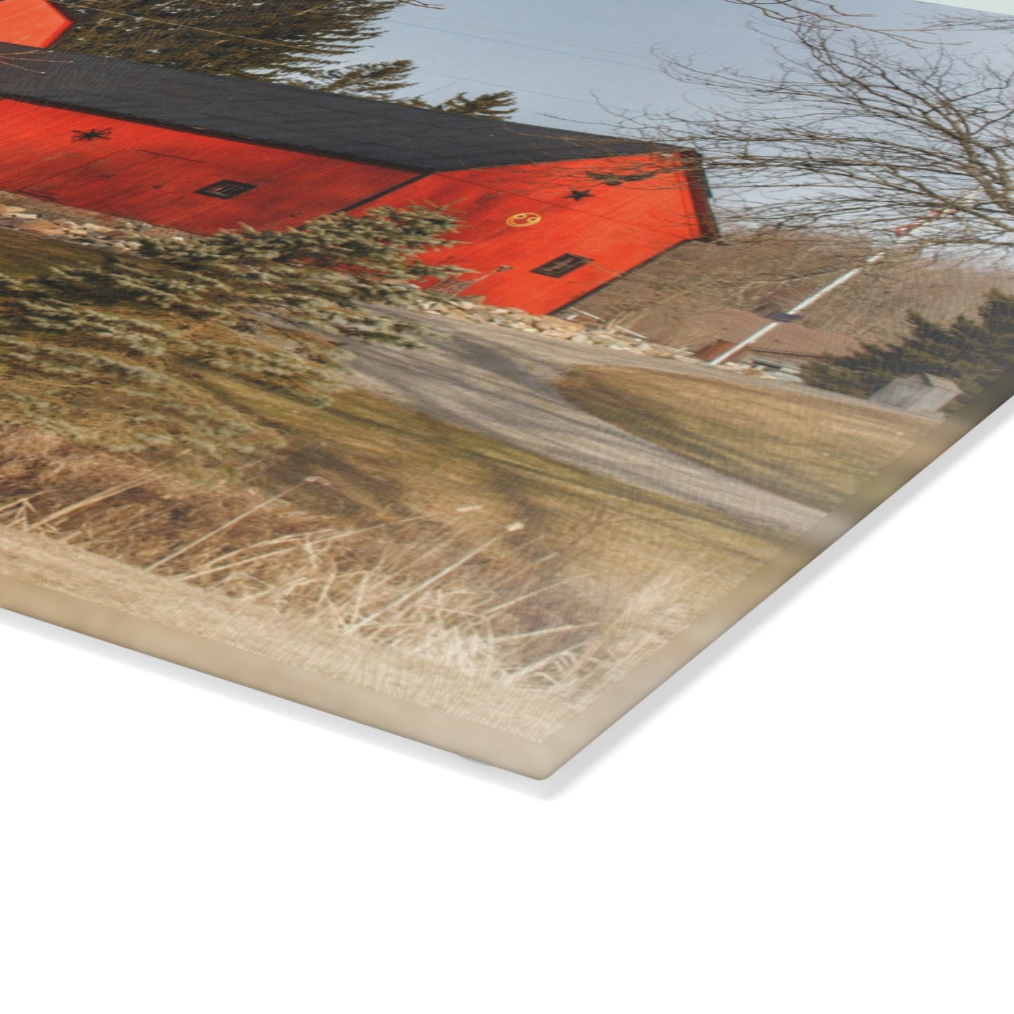 U R There Photography Thomas Road Patriot Barn Rustic Farmhouse Tempered-Glass Cutting Board