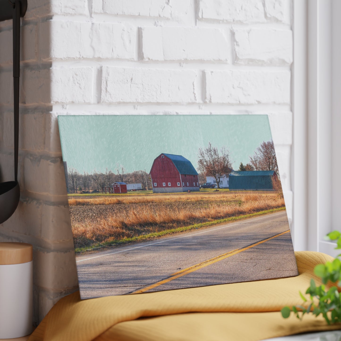 U R There Photography Baldwin Barn Brothers II Rustic Farmhouse Tempered-Glass Cutting Board