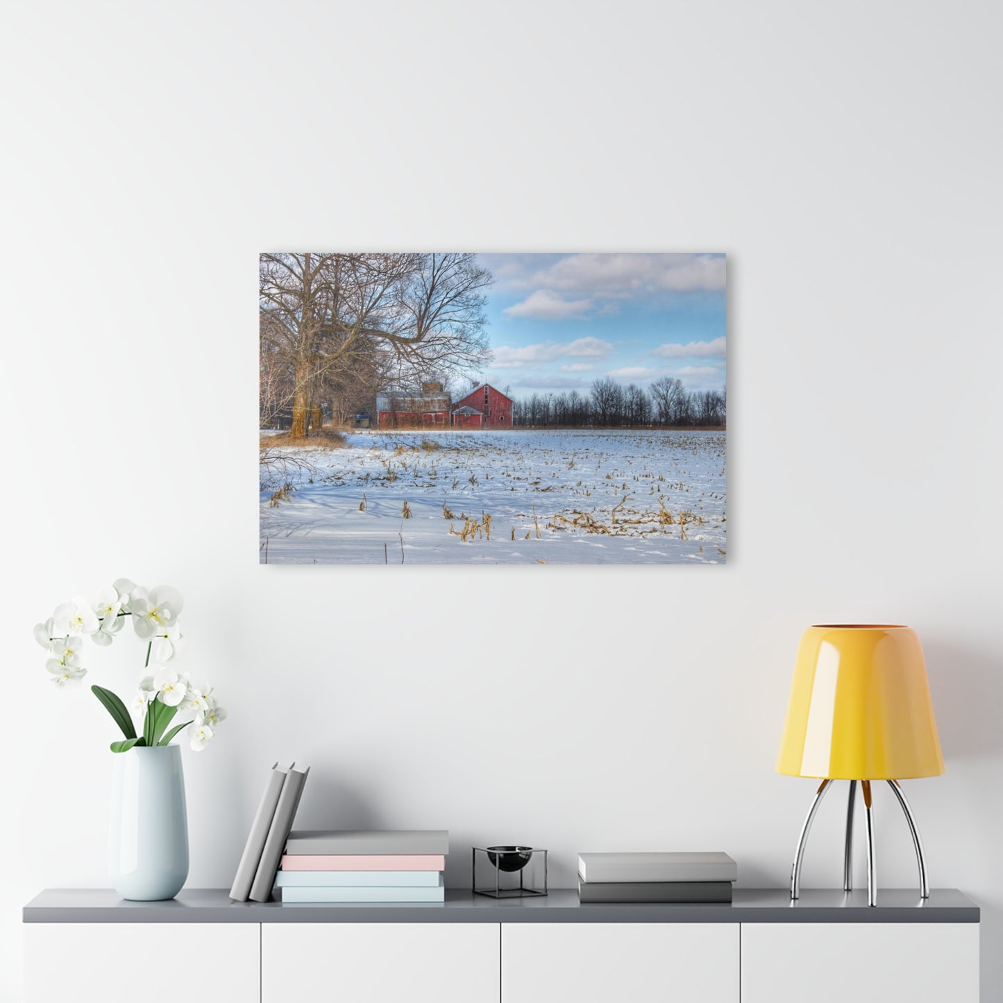 Rustic Farmhouse Wall Print Featuring Across Barnes Roads Frozen Corn Field