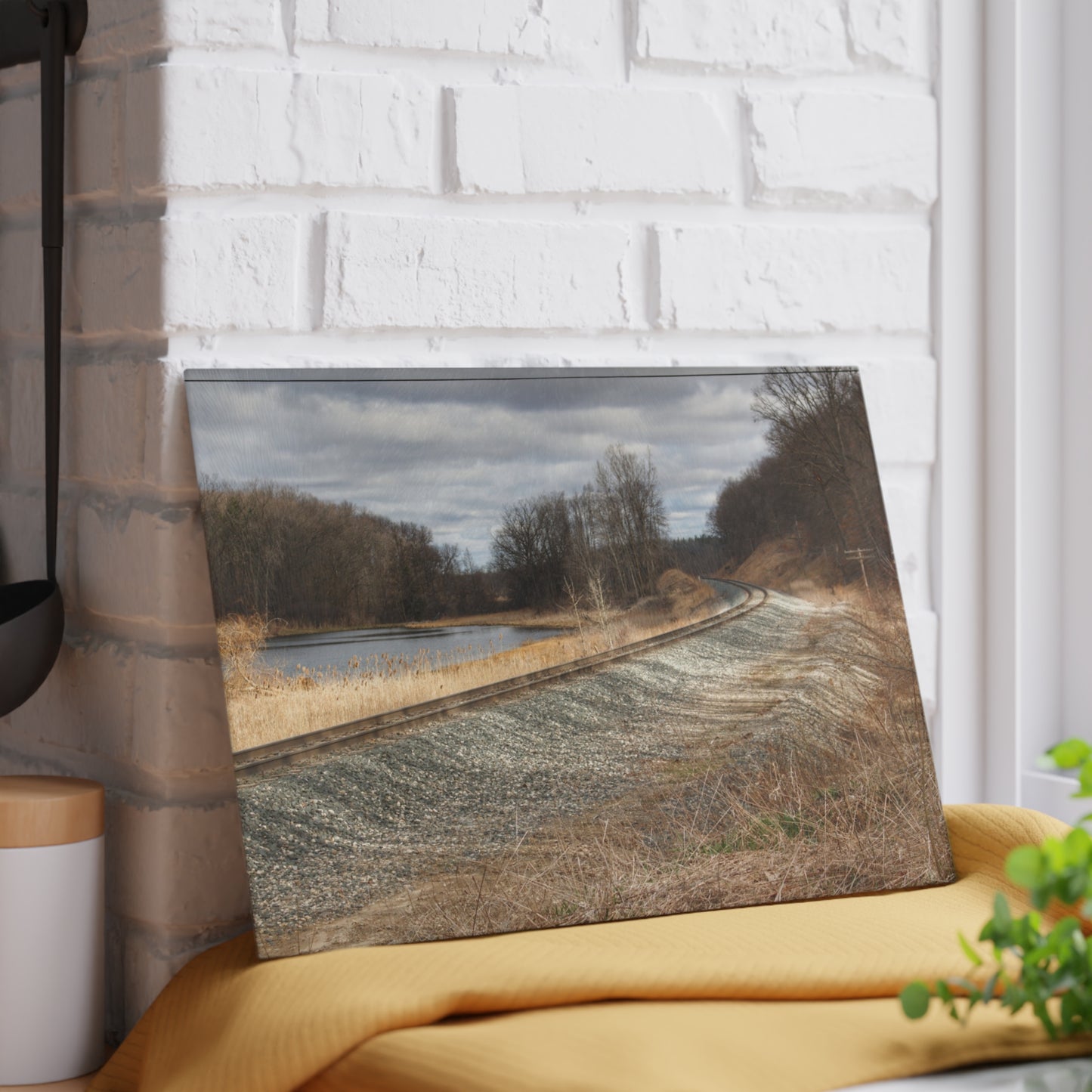 U R There Photography Aside the Tracks in Holly Rustic Farmhouse Tempered-Glass Cutting Board